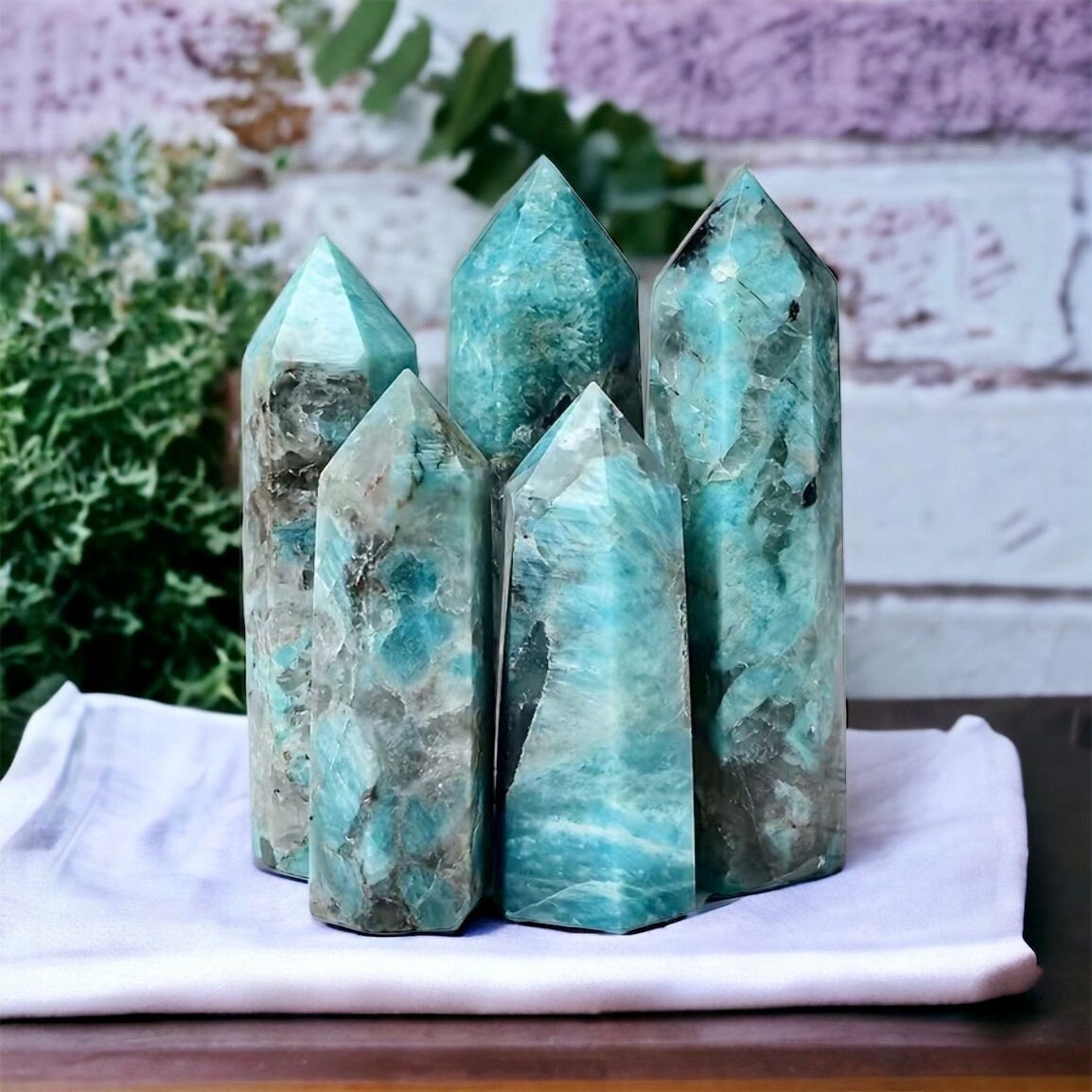 Amazonite with Smokey Quartz Inclusions Crystal Tower - Healing Crystal Obelisk Point for Calm Energy