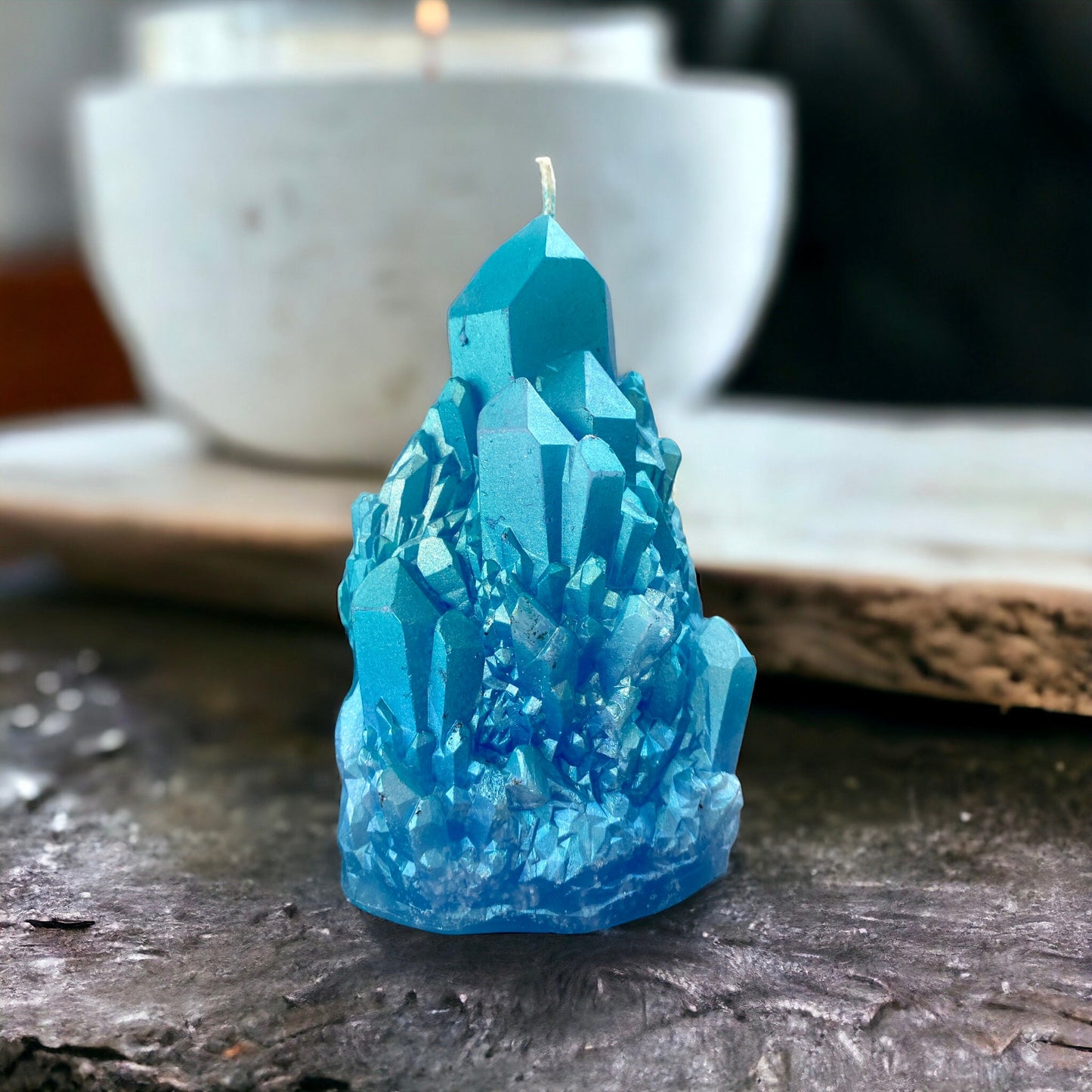 Aqua Aura Crystal Candle: Handmade Zen Den Decor