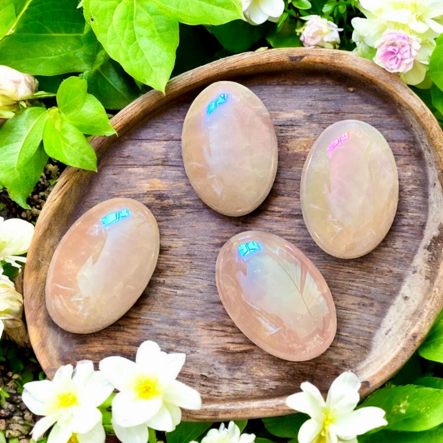 Rose Aura Quartz Palm Stone: Love & Compassion Healing Crystal