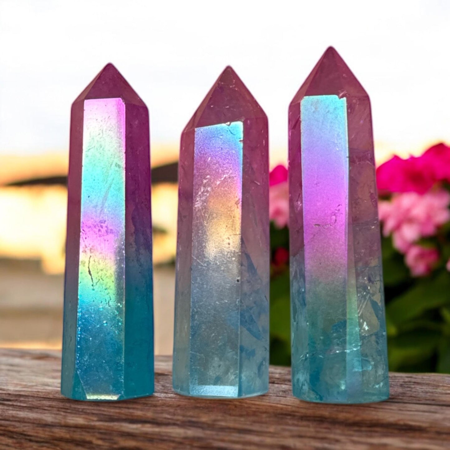 Aura Quartz Crystal Tower: Pink & Blue Ombre Obelisk, Healing Stone