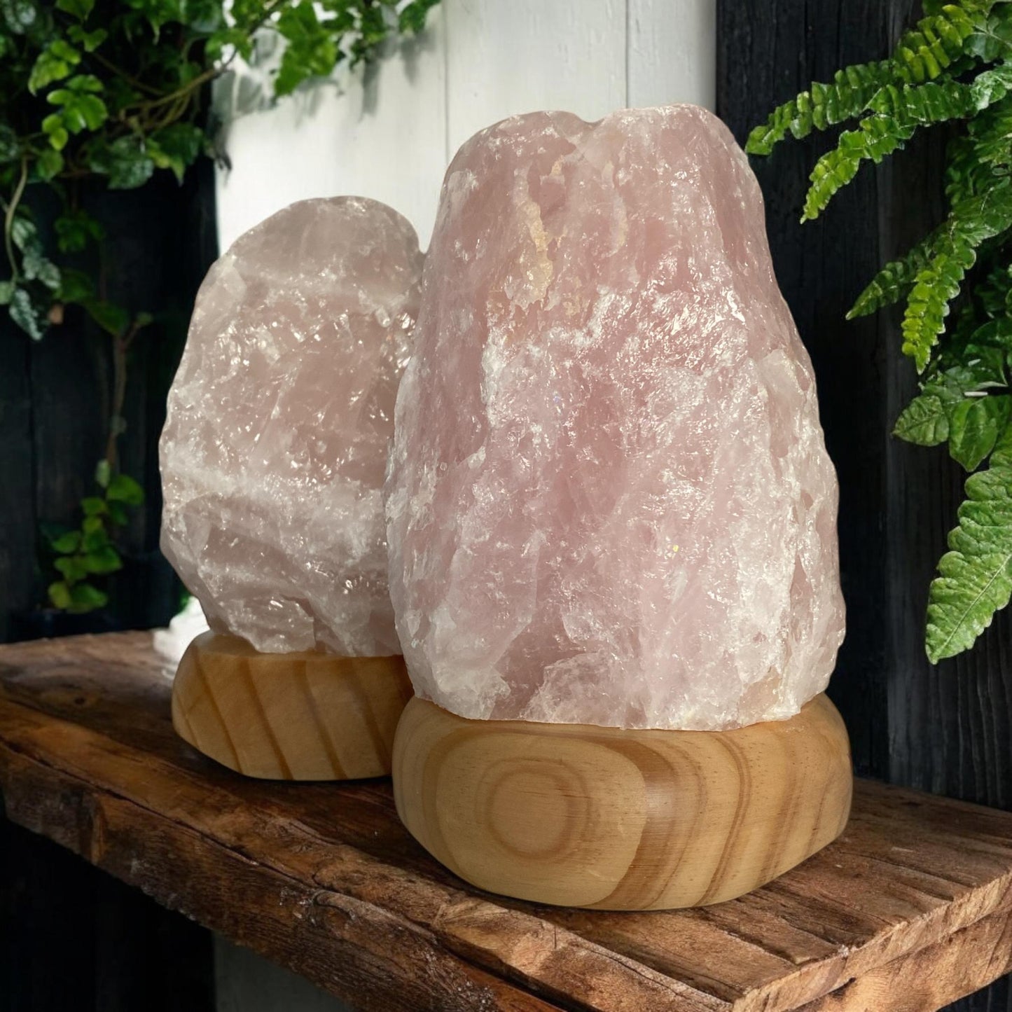Rose Quartz Crystal Lamp: E14 LED Bulb, Wooden Stand