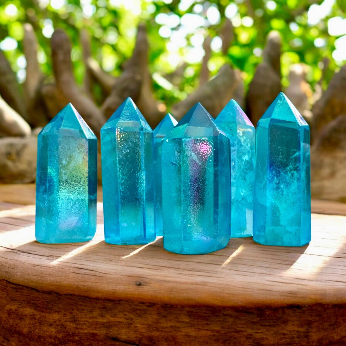 Aqua Aura Quartz Crystal Point: Spiritual Healing Obelisk