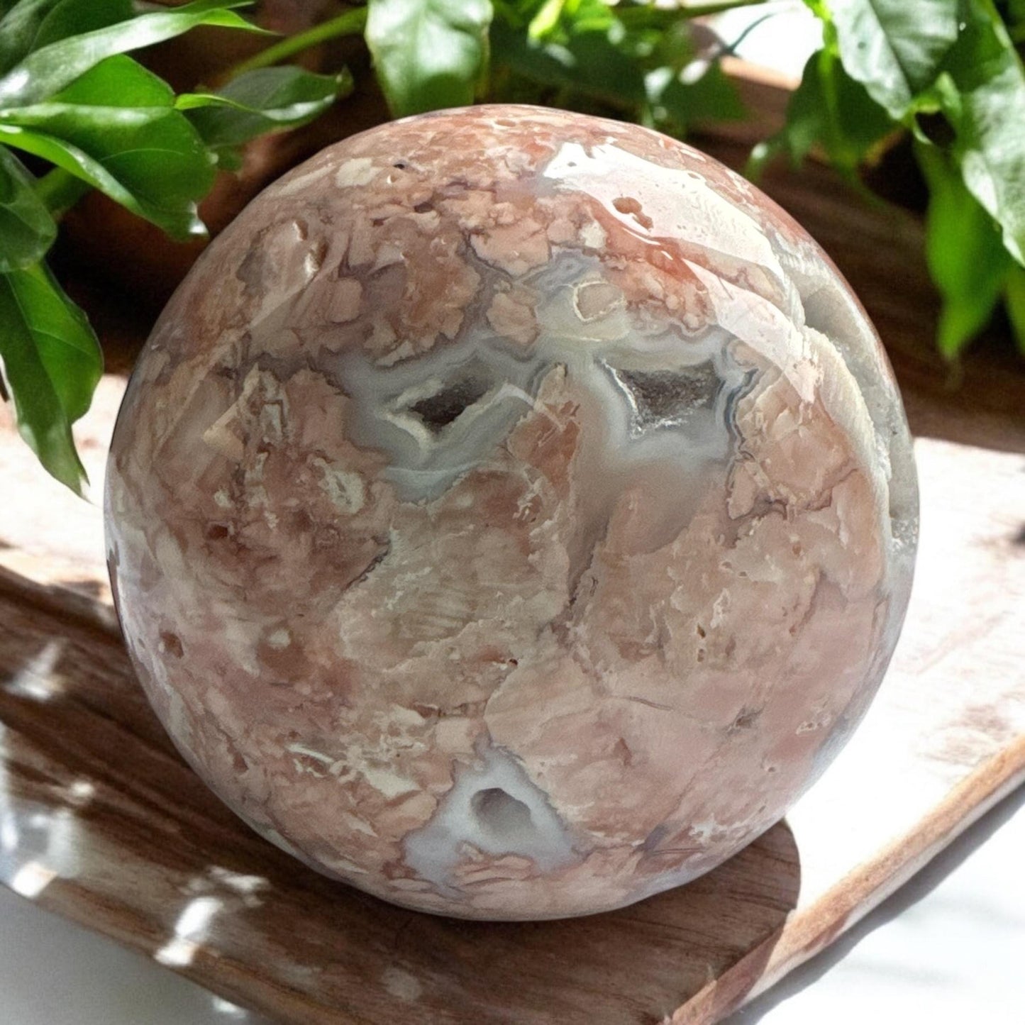 Pink Agate Sphere - Luna by Louise, Crystal Shop UK | Grounding Energy and Heart Healing
