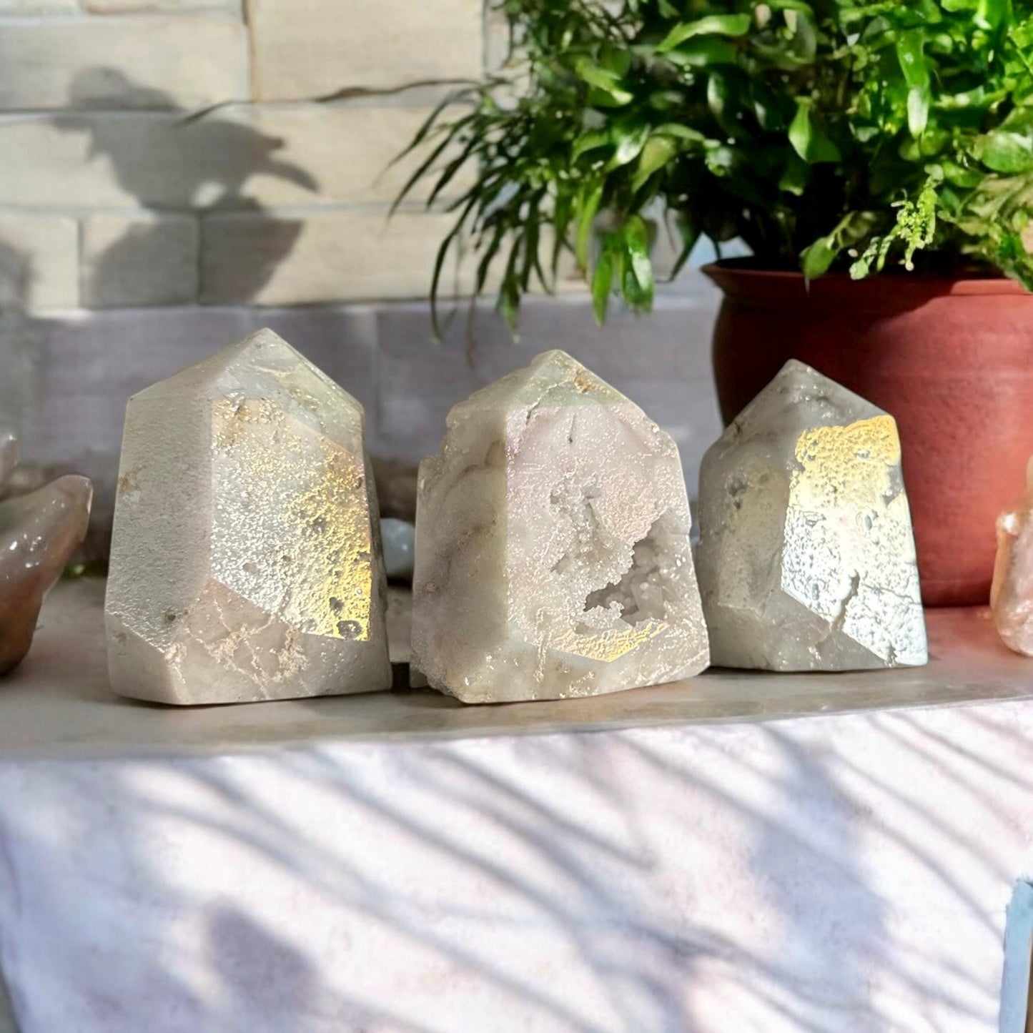 Angel Aura White Quartz Crystal Tower: Iridescent Druze