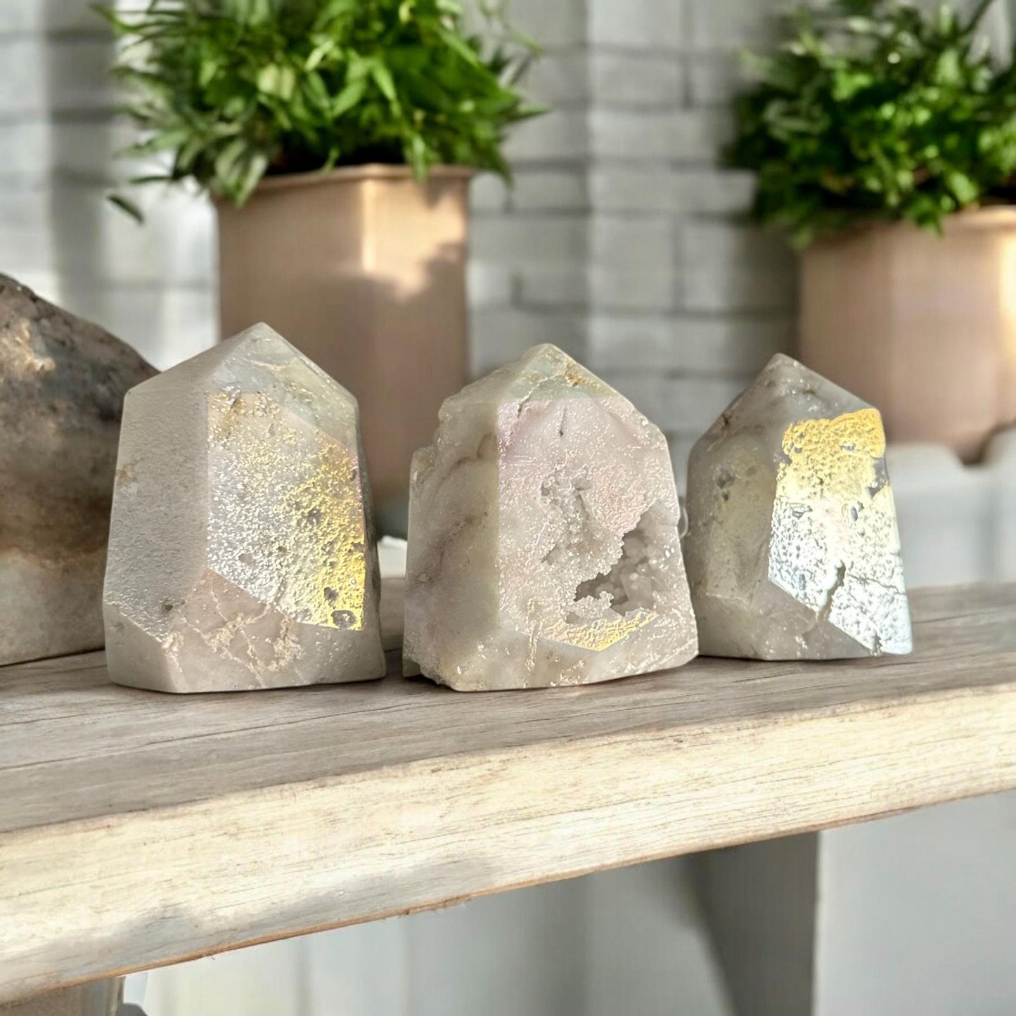 Angel Aura White Quartz Crystal Tower: Iridescent Druze