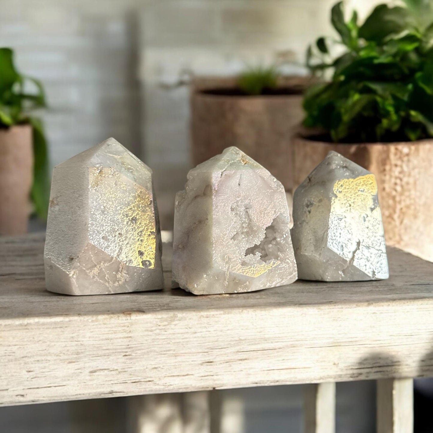 Angel Aura White Quartz Crystal Tower: Iridescent Druze