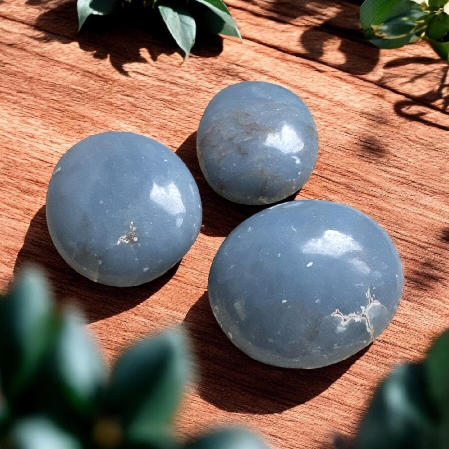 Angelite Crystal Palm Stone: Polished Blue Anhydrite, Spiritual Stone