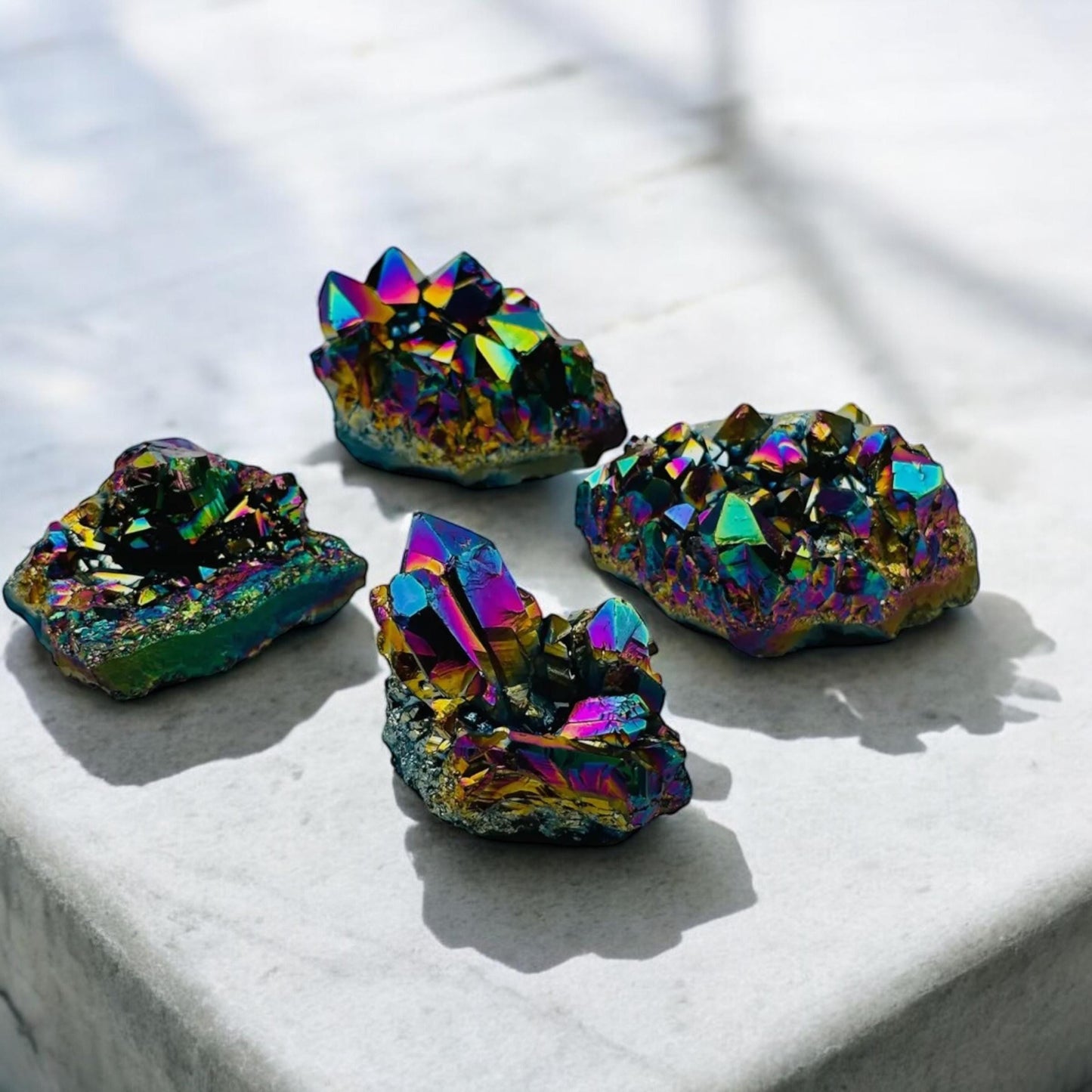 Rainbow Aura Amethyst Cluster: Calming Meditation Crystal