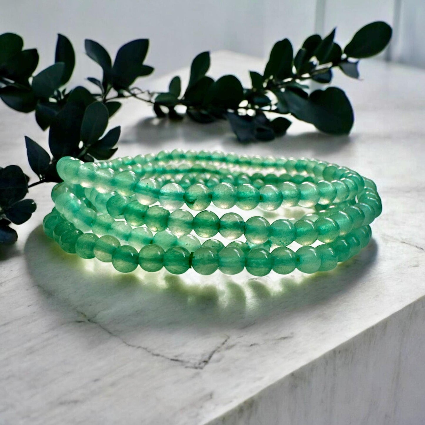 Green Aventurine Crystal Beaded Bracelet: Handmade Soothing Energy Stone, 7.5"