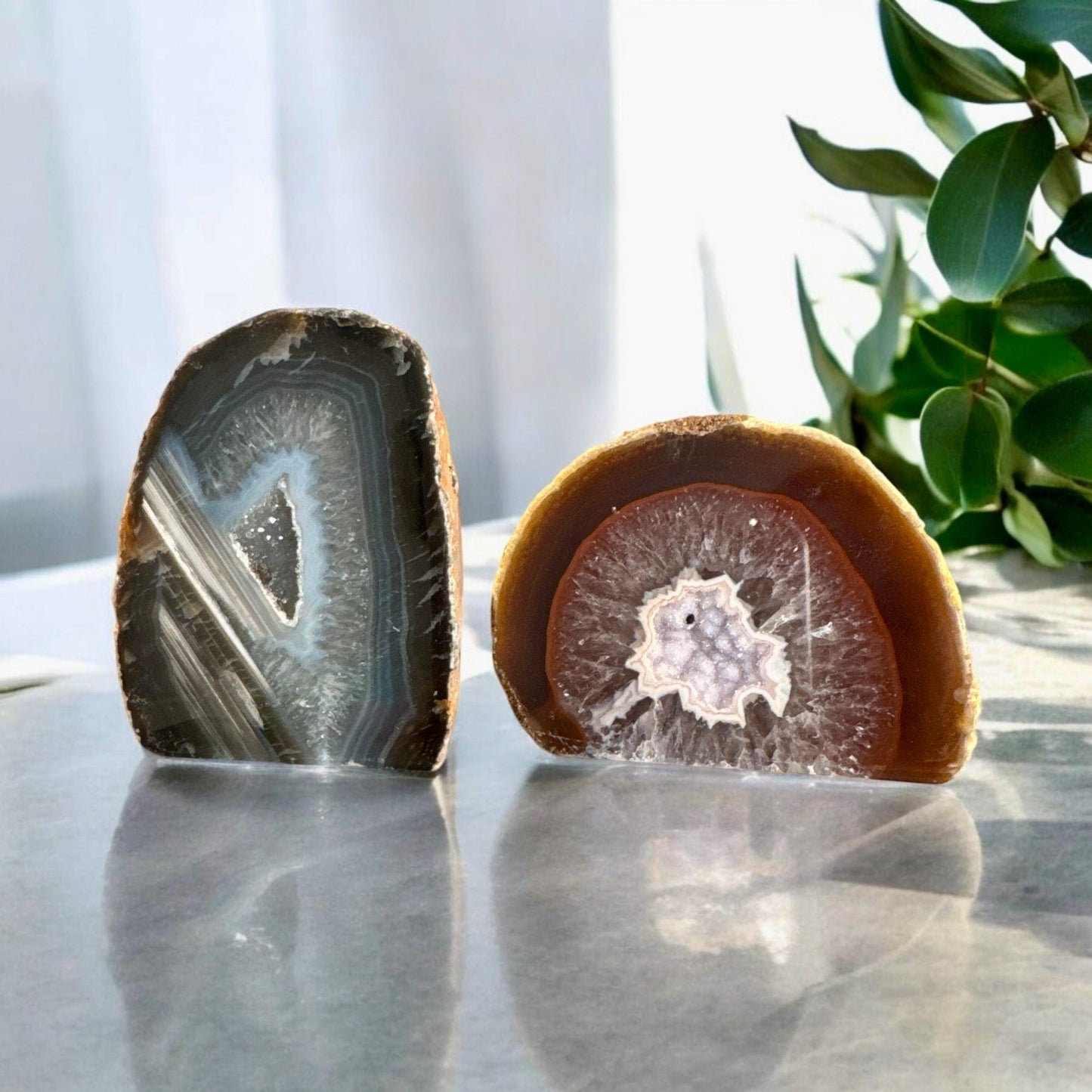 Polished Agate Crystal Slice: Standing Display Piece