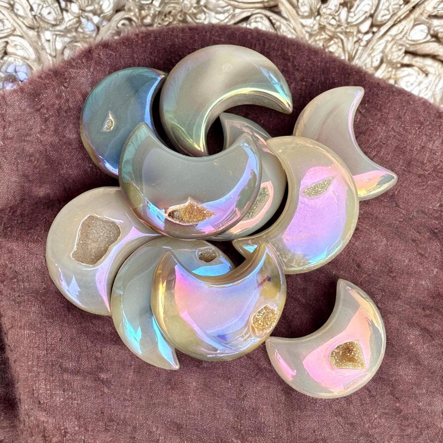 Aura Agate Druze Moon Crystal: Iridescent Pocket Gem (Second Chance)