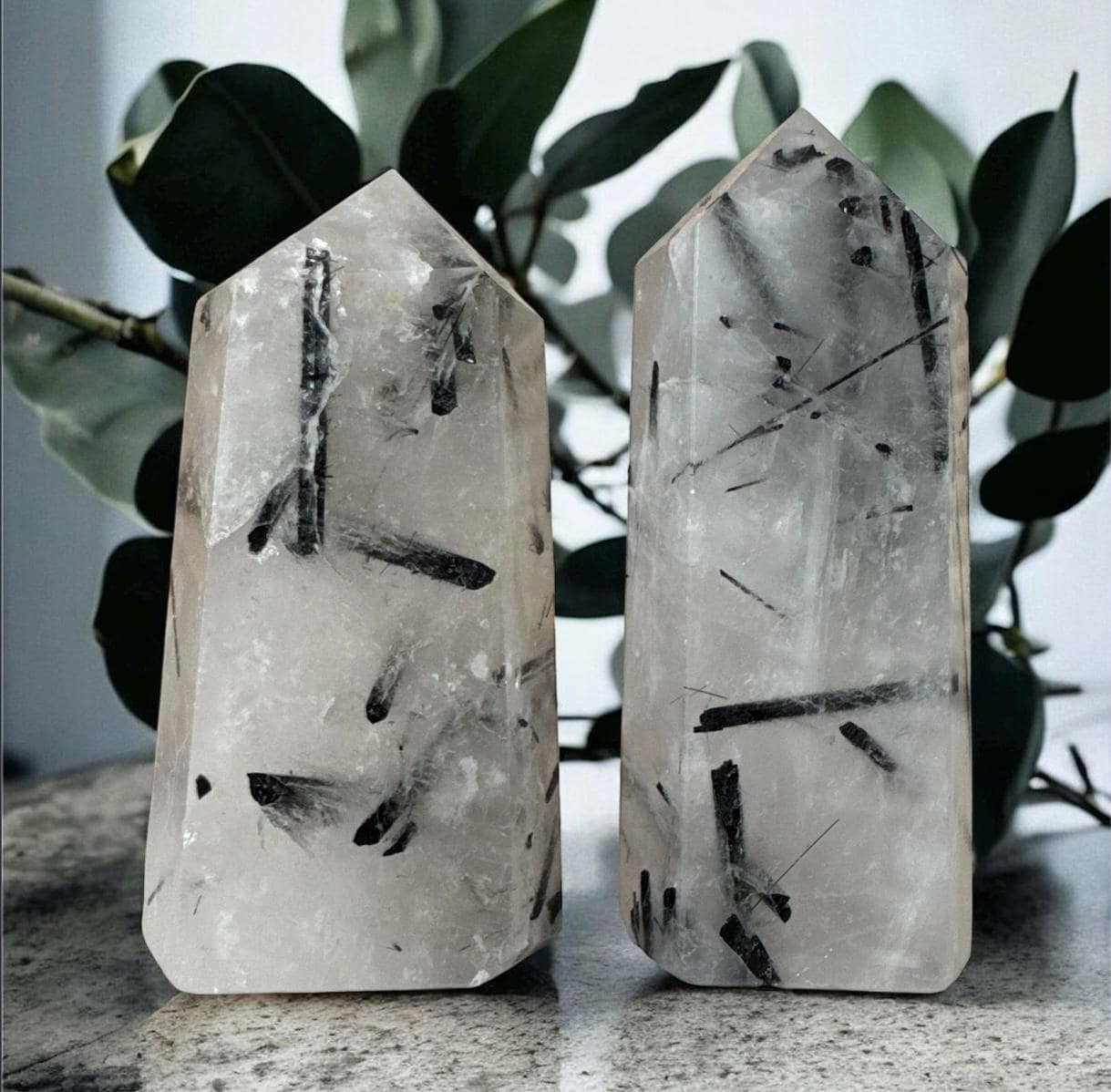 Tourmalinated Quartz Tower: Black Tourmaline Inclusions, Balance & Protection