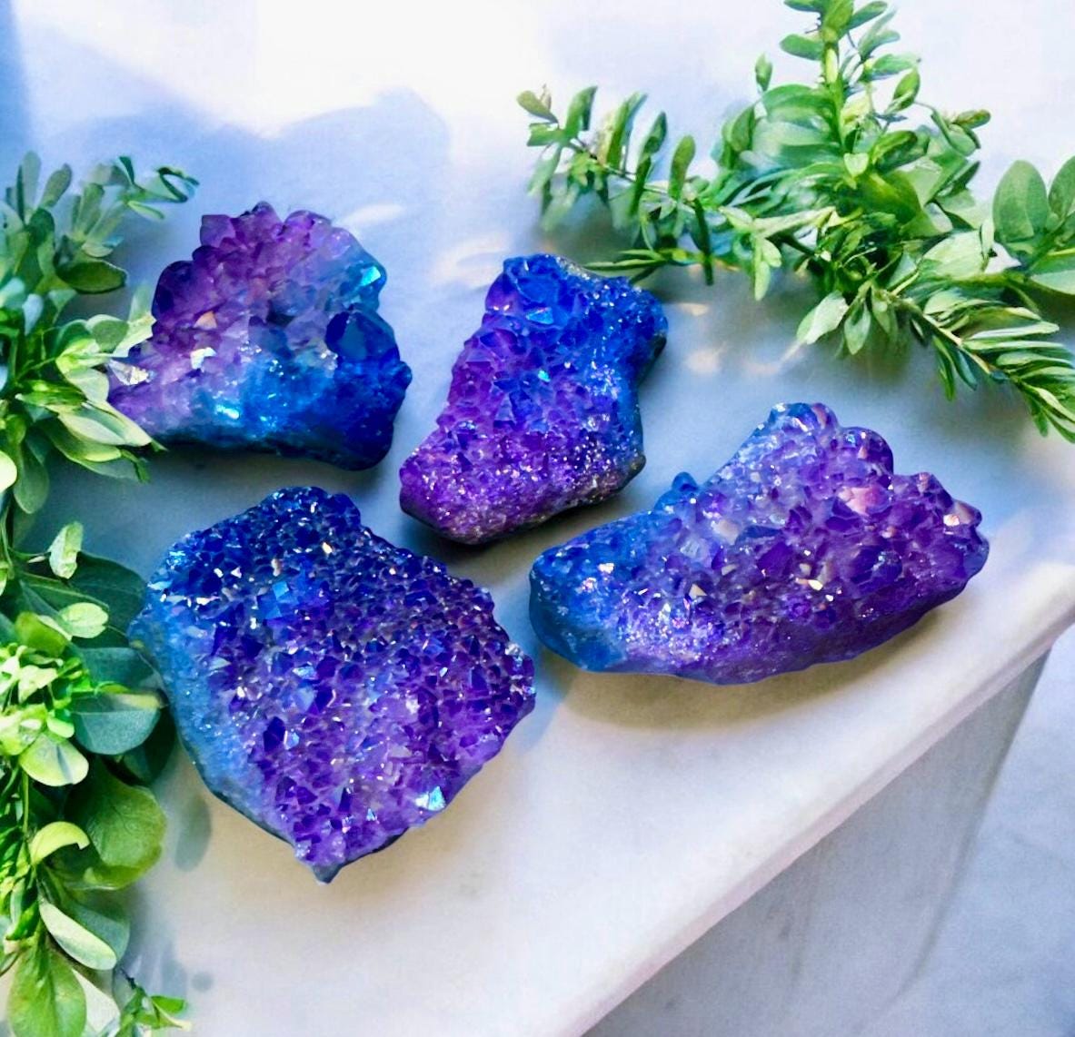 Aura Amethyst Cluster: Blue & Purple Iridescent Crystal