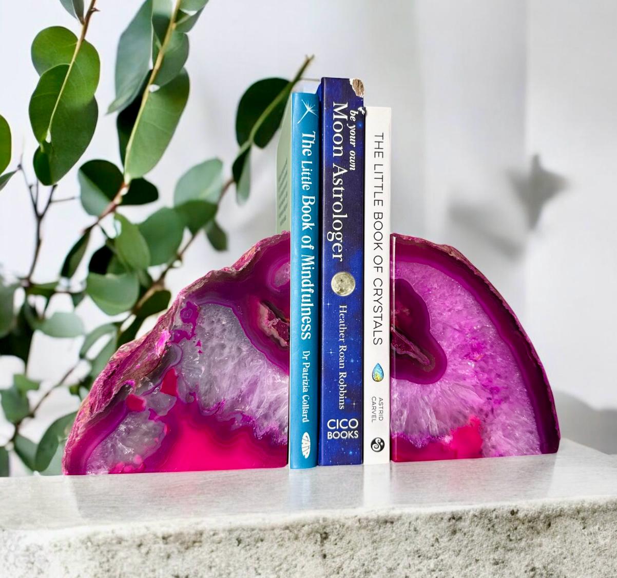 Pink Agate & Quartz Geode Bookends: Crystal Home Decor