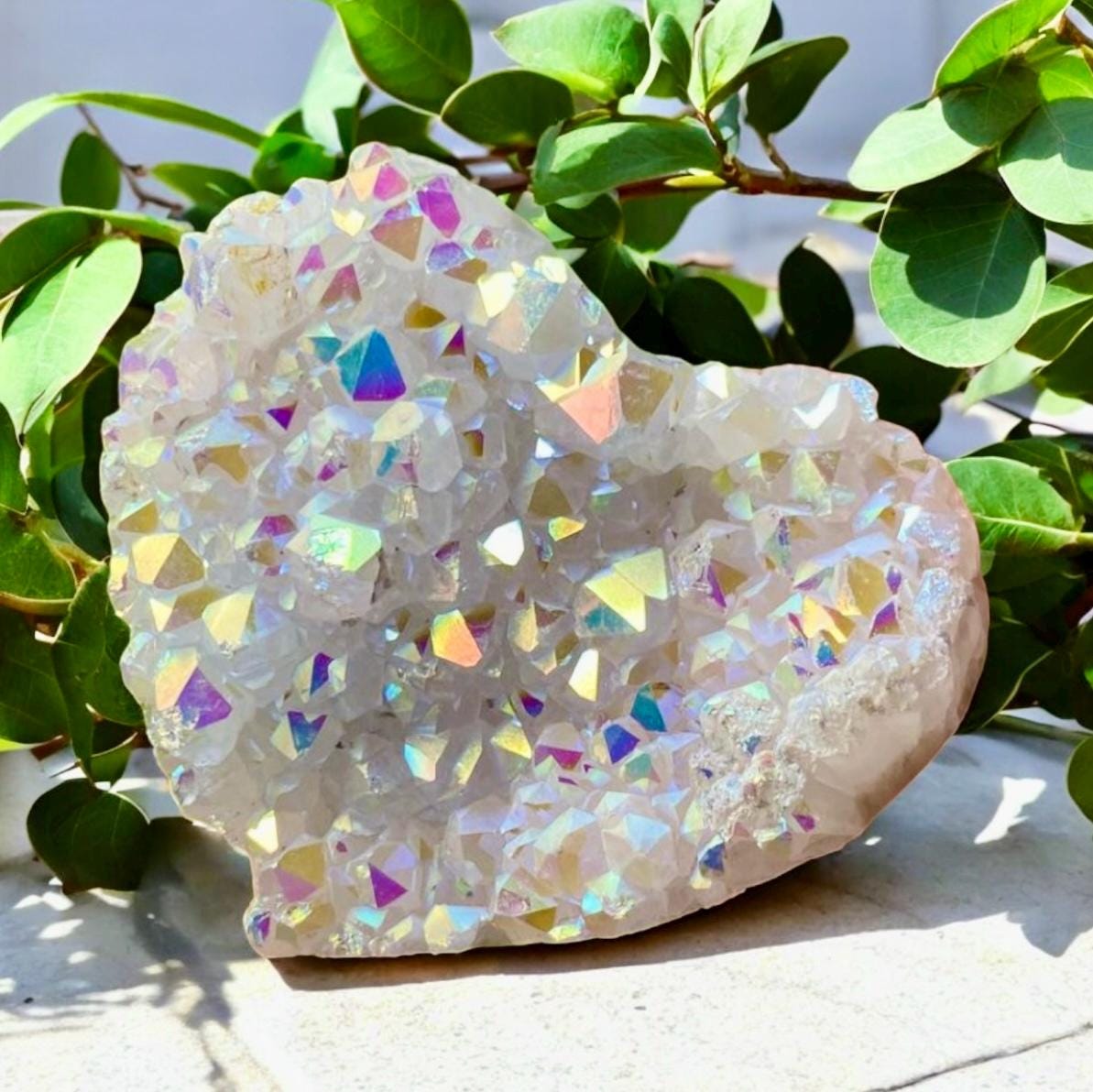 Angel Aura White Quartz Crystal Heart Cluster: Ethereal Healing Stone