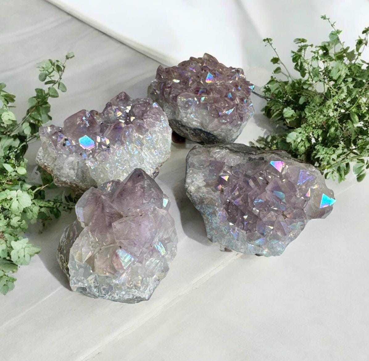 Angel Aura Amethyst Cluster: Pearl Finish Crystal for Serenity
