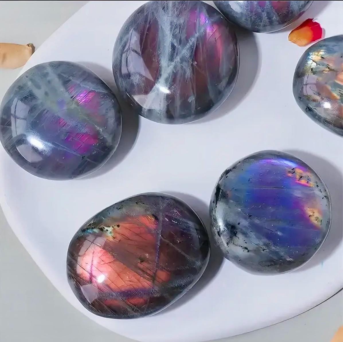 Sunset Labradorite Palm Stone: Pink - Purple - Gold and Blues. Calming Crystal for Meditation