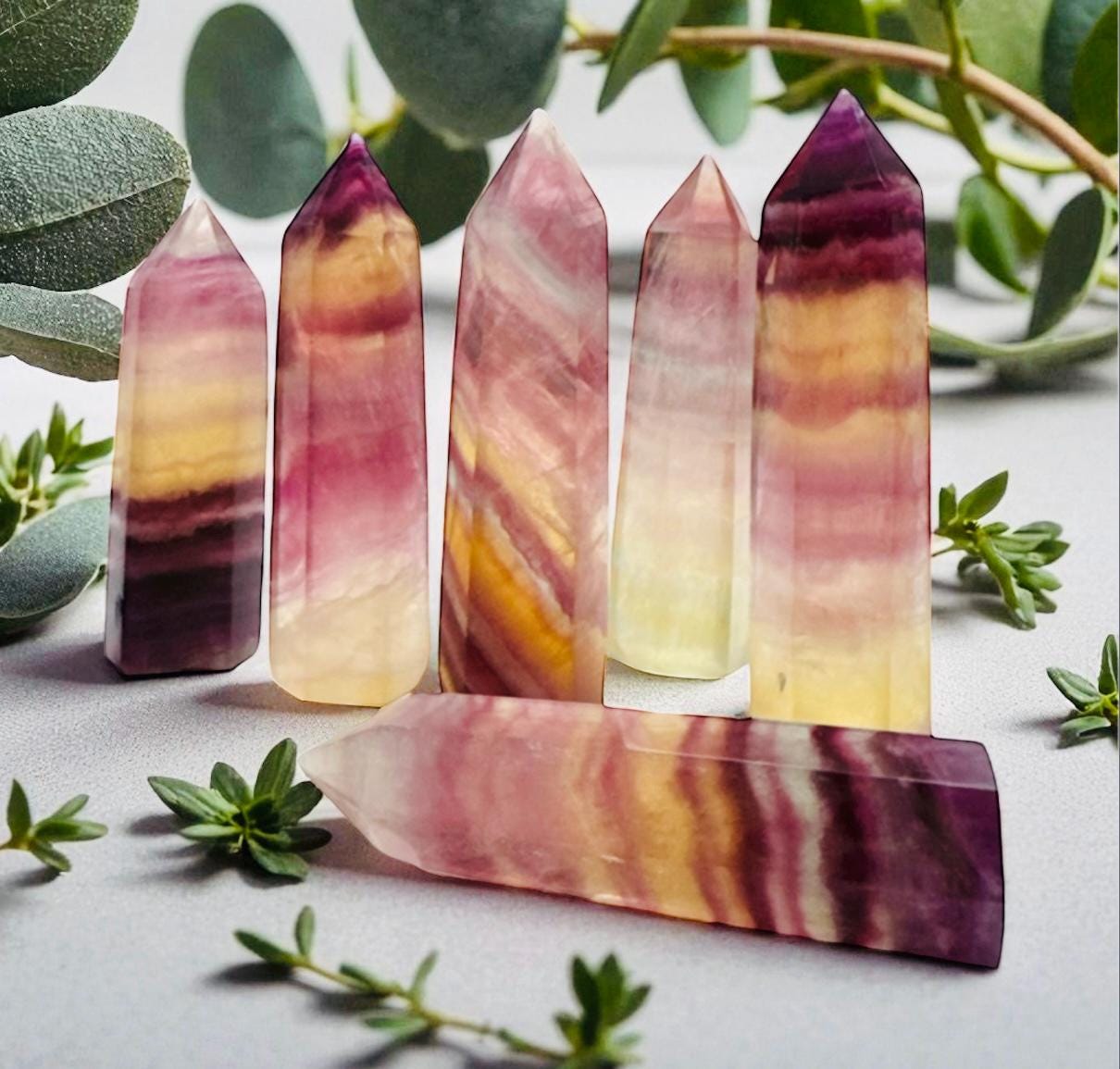 Candy Fluorite Tower – Polished Healing Crystal Obelisk for Focus, Positivity & Balance | Spiritual Home Décor