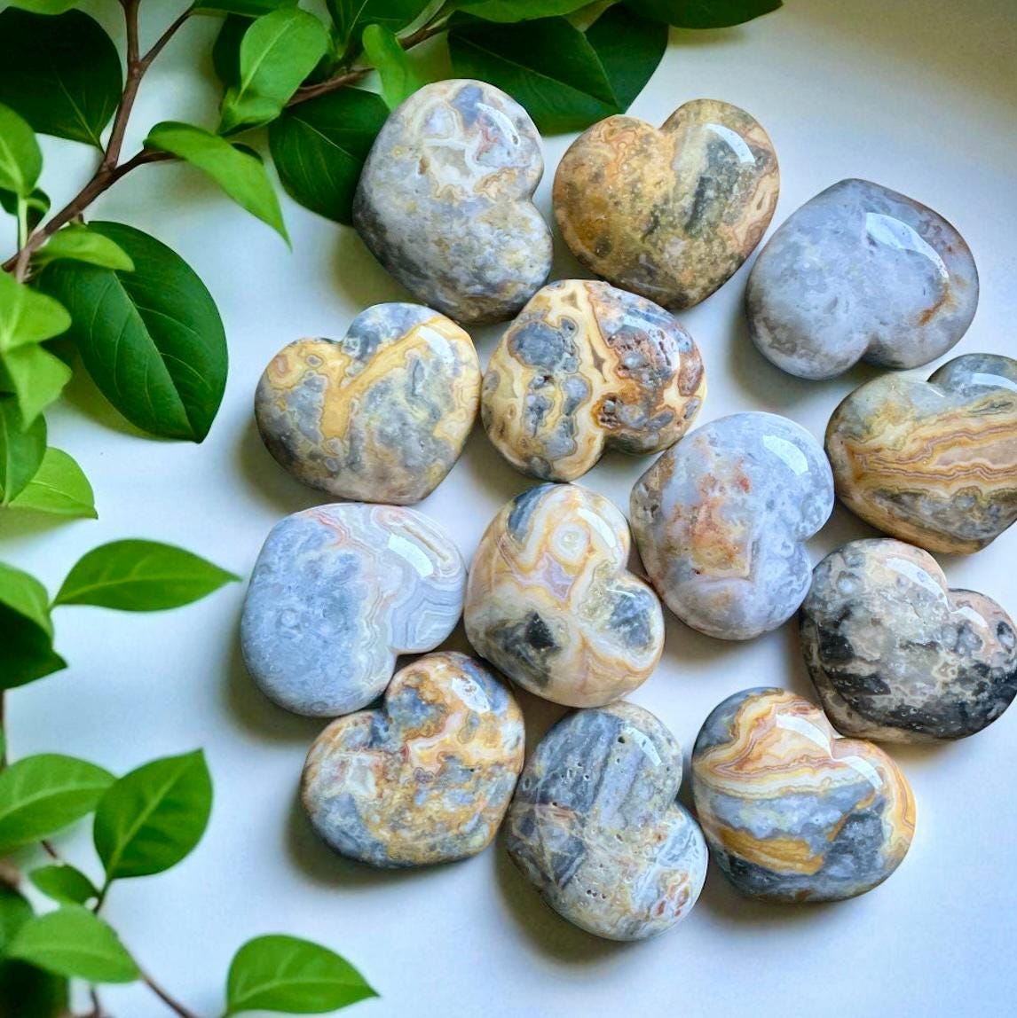 Polished Crazy Lace Agate Heart: Joy, Positivity, Healing Stone 40mm