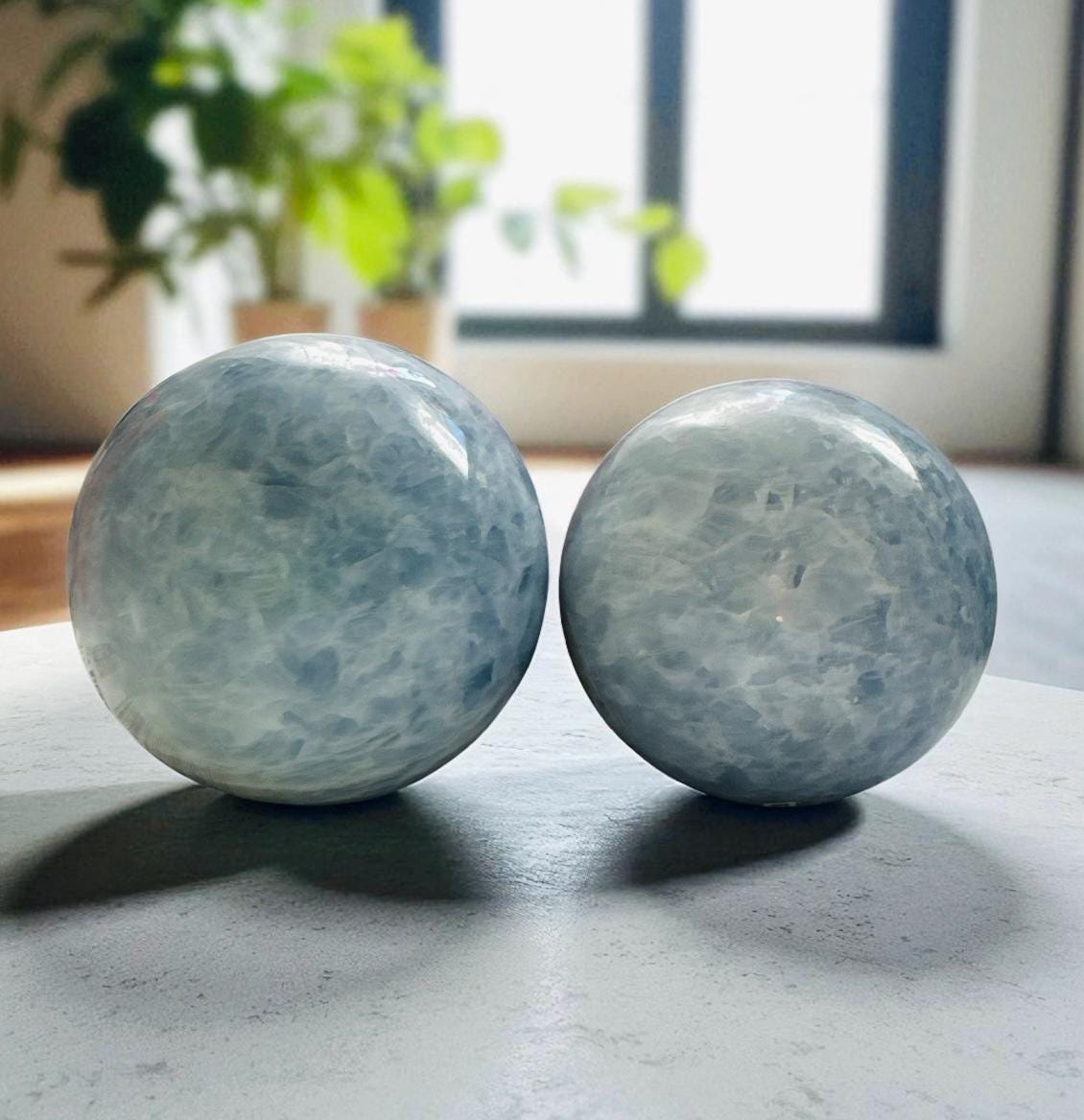 Blue Calcite Sphere – Polished Healing Crystal Ball for Calm, Peace & Communication | Soothing Crystal Energy. 70-80mm