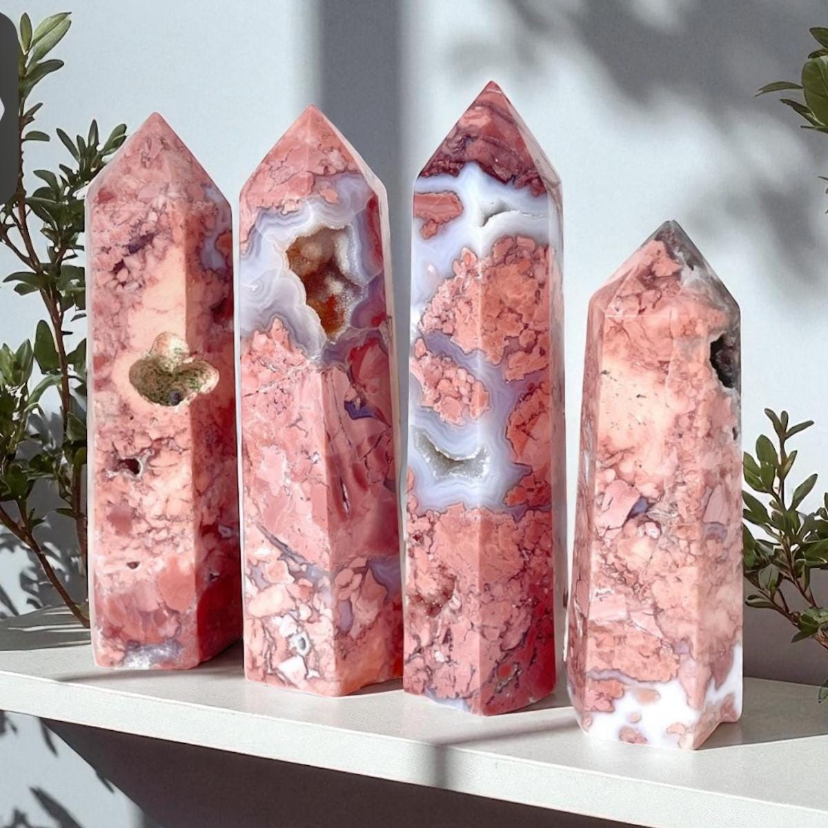 Natural Pink Agate Tower – Polished Healing Crystal Obelisk for Calm and Balance | Spiritual Decor Energy Stone