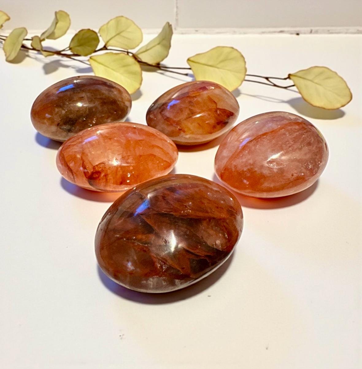 Fire Quartz Palm Stone: Hematoid Quartz for Grounding & Focus