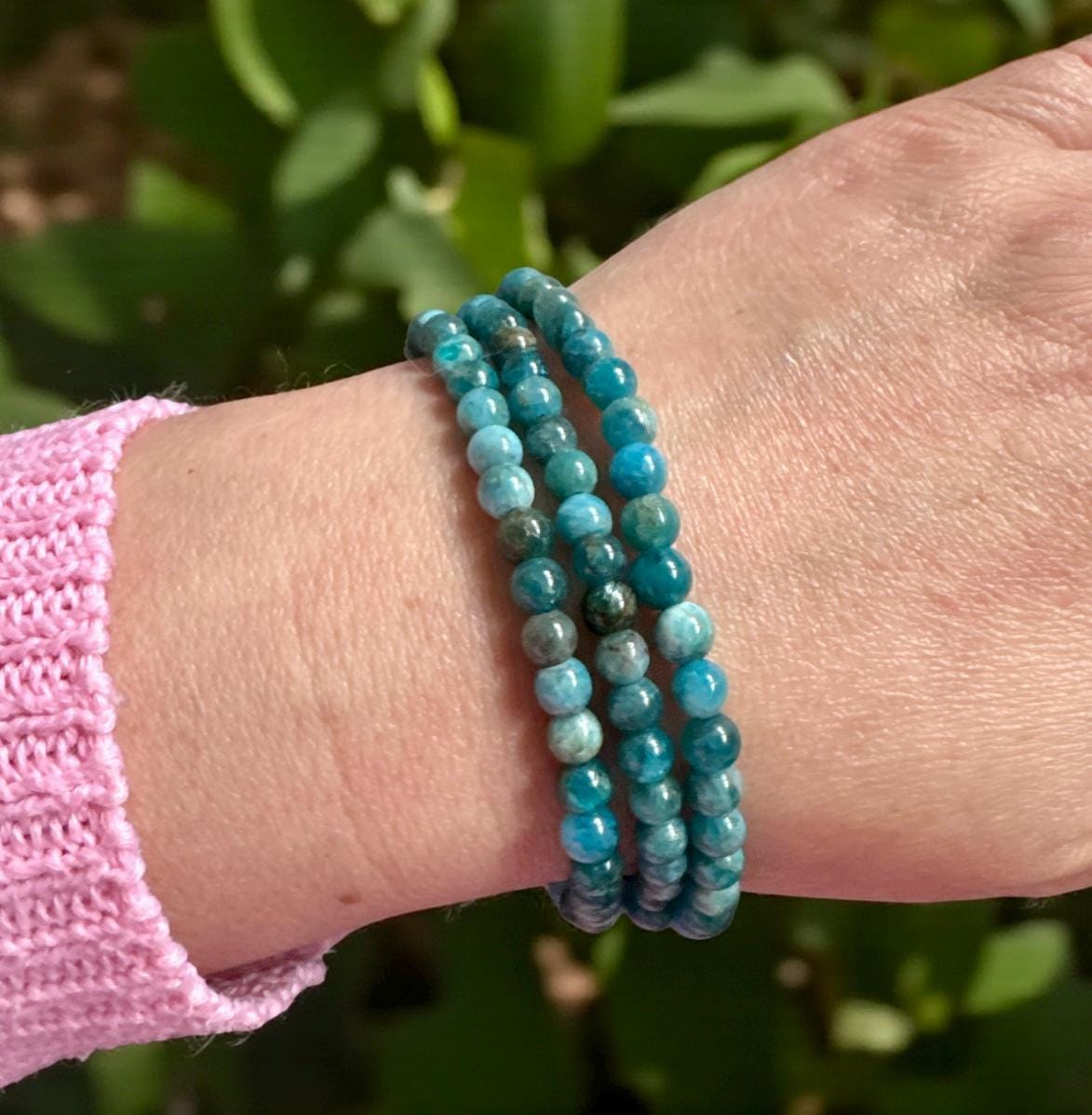 Apatite Crystal Bracelet • 4mm Calming Stone, Stress Relief