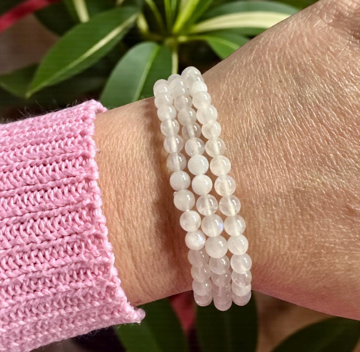 White Moonstone Crystal Bracelet • 3mm, Emotional Support (7.5)