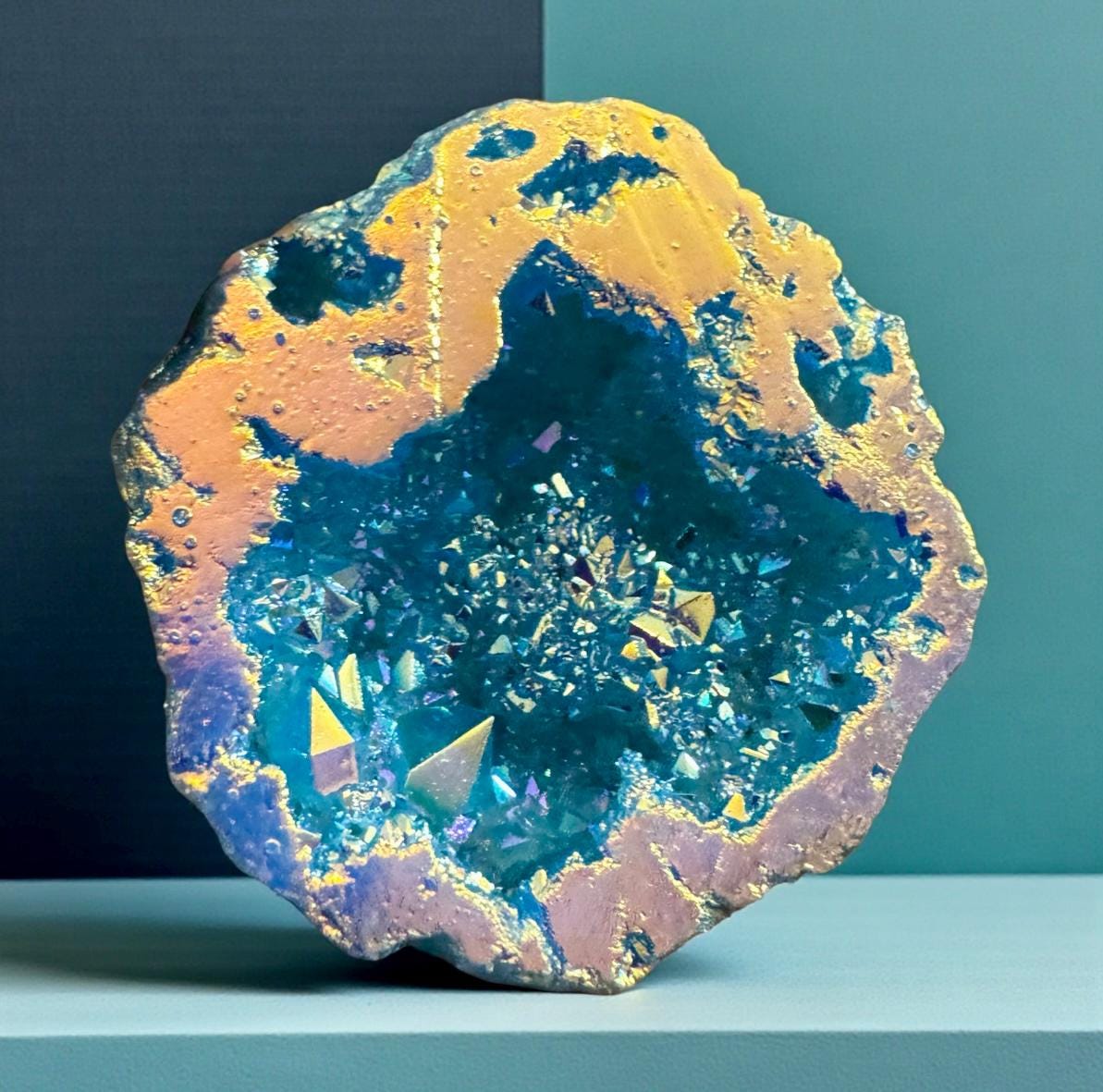 Aqua Aura Geode: Calming Sunset Aura Crystal