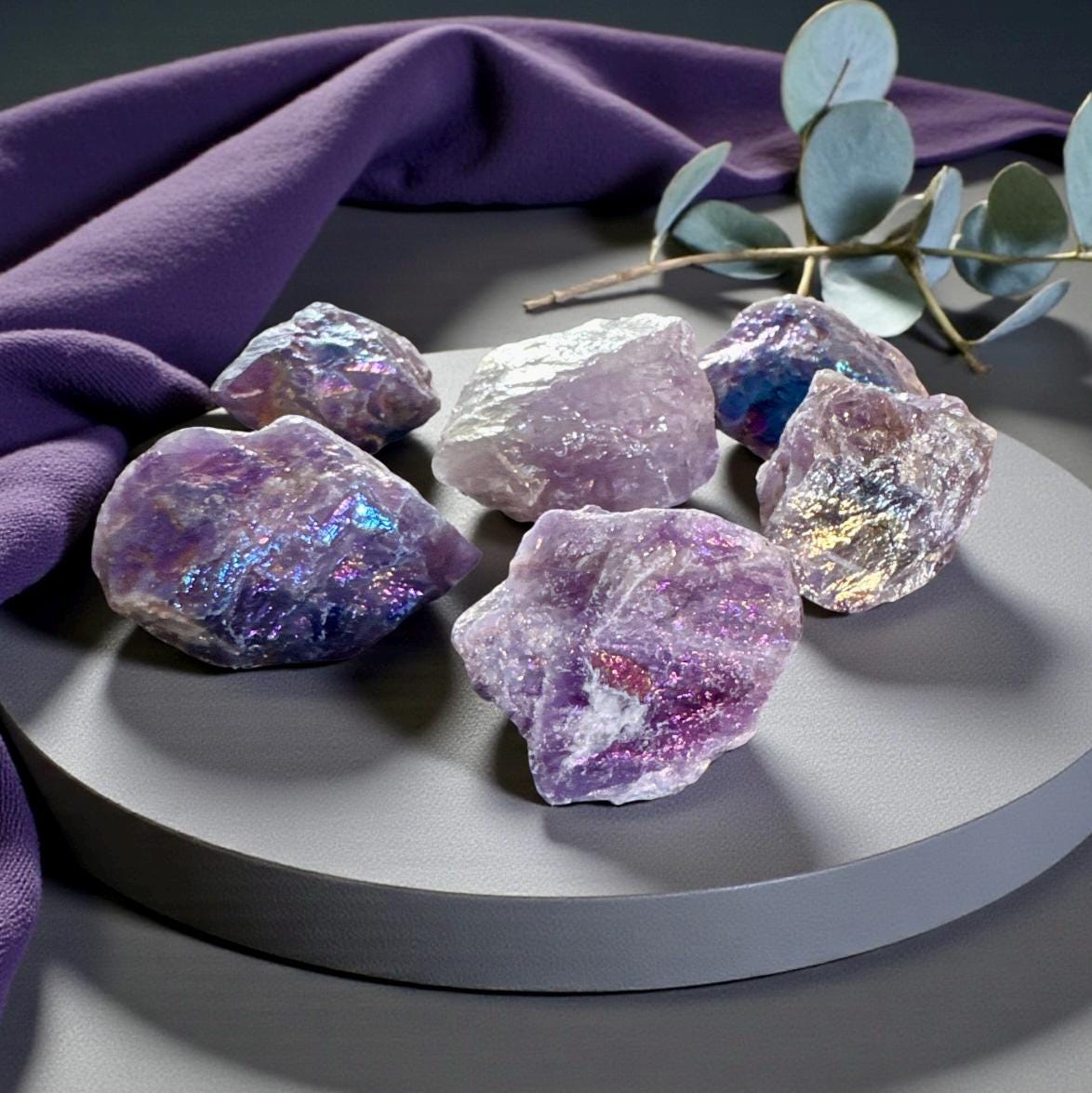 Aura Crystal Set – Raw Amethyst, Rose Quartz, Fluorite, Angel Quartz