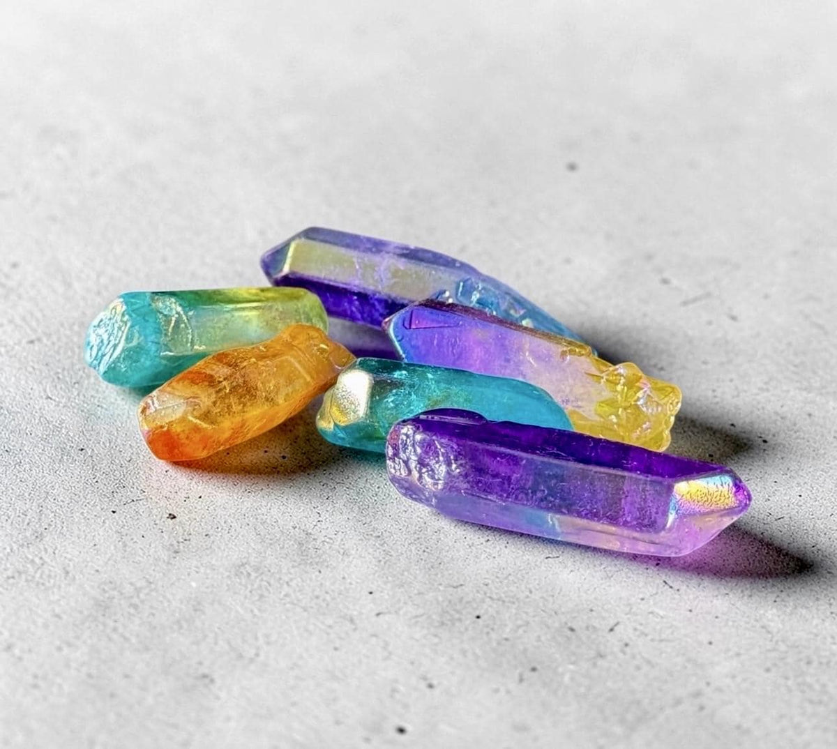Aura Quartz Point set of 6: Cosmic Calm, Intuition crystal set