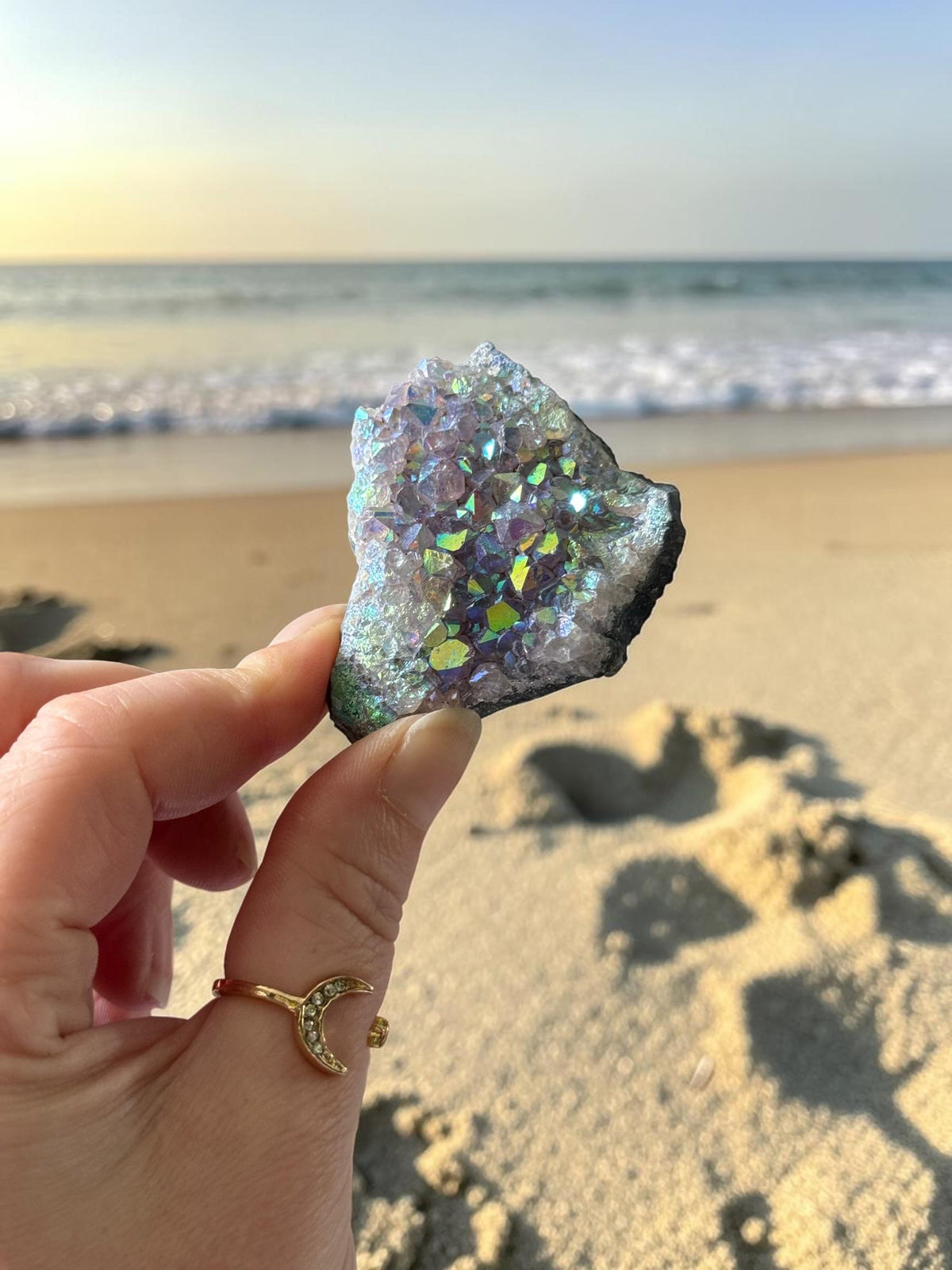 Amethyst Galaxy Aura Small Cluster: Iridescent Cosmic Beauty Crystal