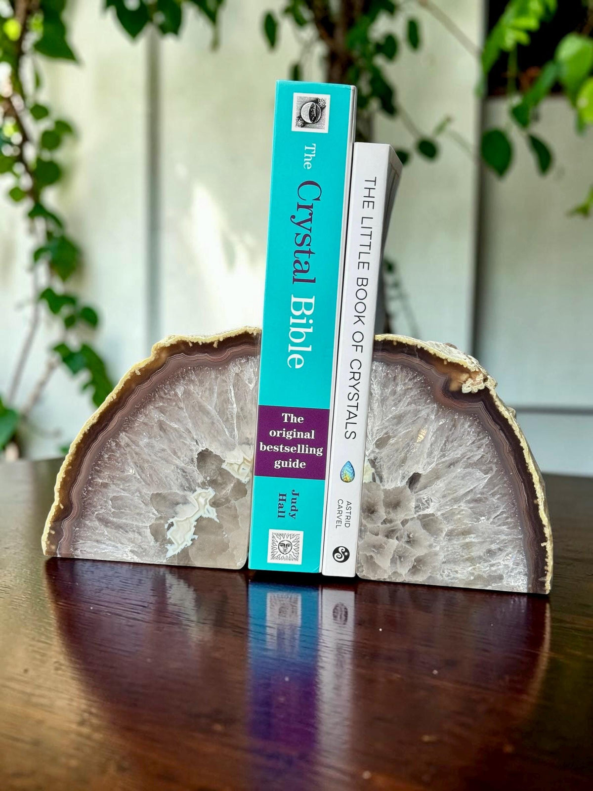 Natural Agate & Quartz Crystal Geode Bookends | Luxury Quartz Crystal Book Ends | Polished Agate Home Décor | Statement Crystal Gift |Set #2