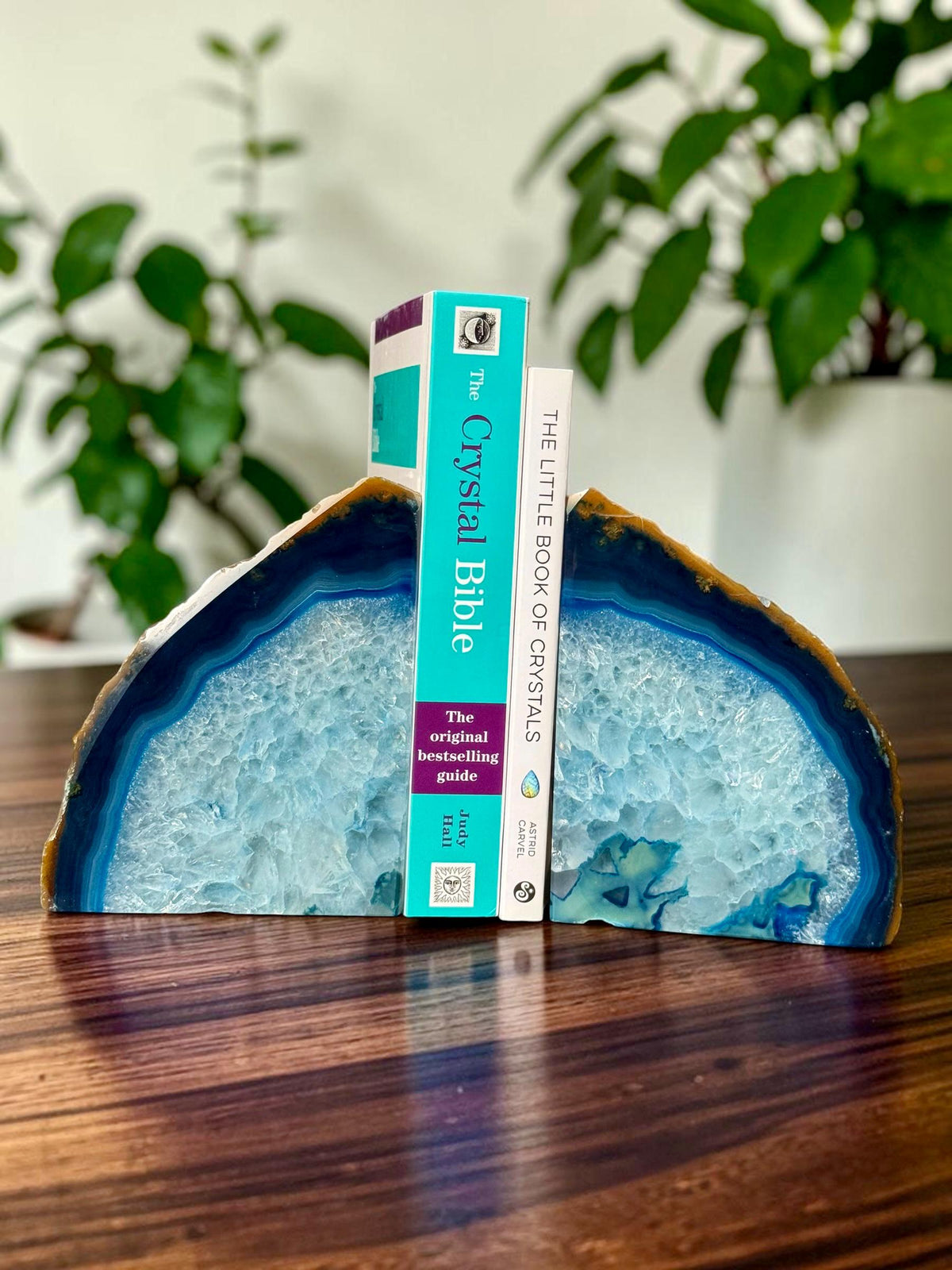 Blue Agate & Quartz Crystal Geode Bookends | Luxury Natural Agate Book Ends | Quartz Crystal Home Décor | Statement Crystal Gift | Set #7
