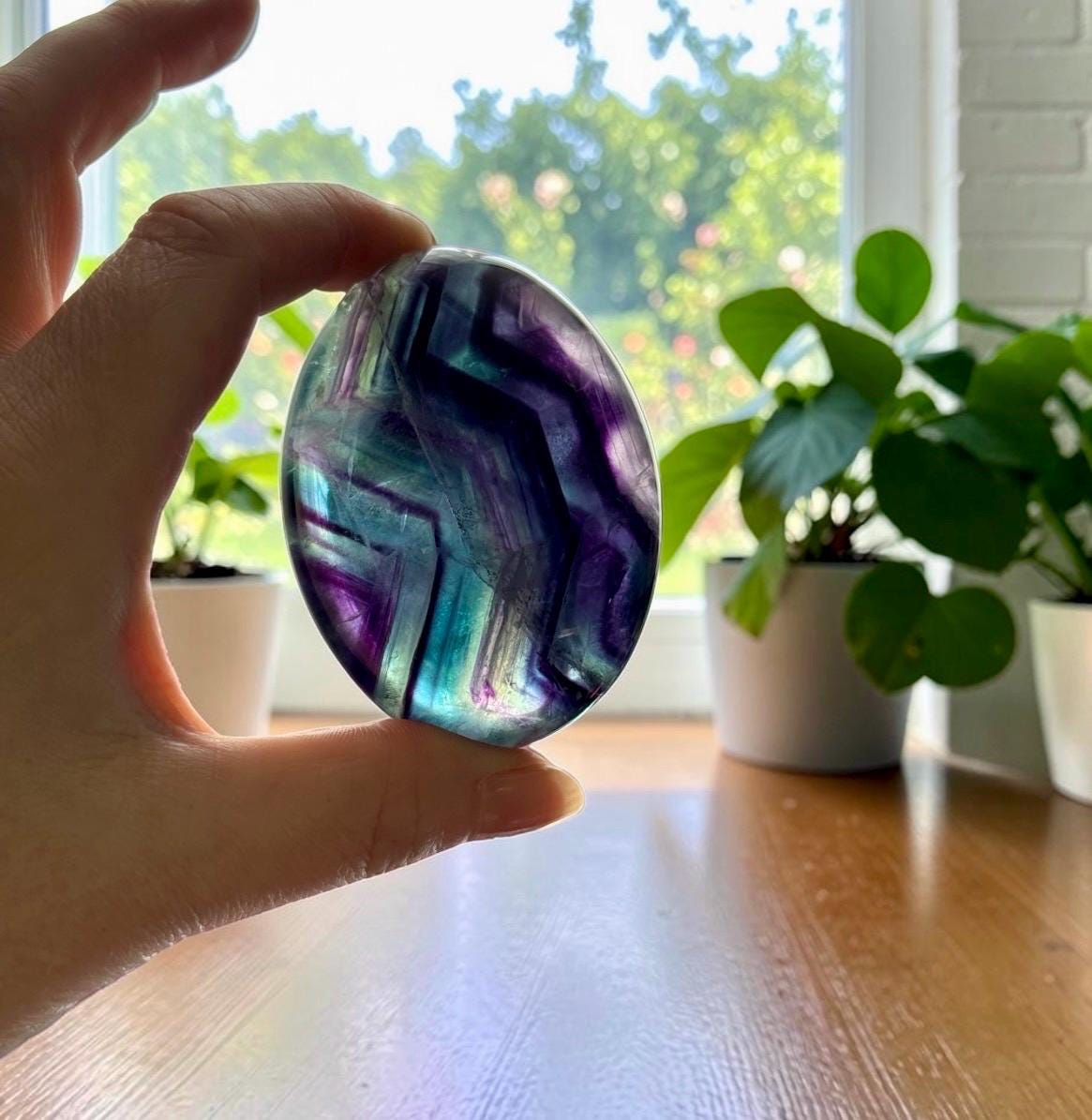 Rainbow Fluorite Palm Stone | Polished Calming Crystal