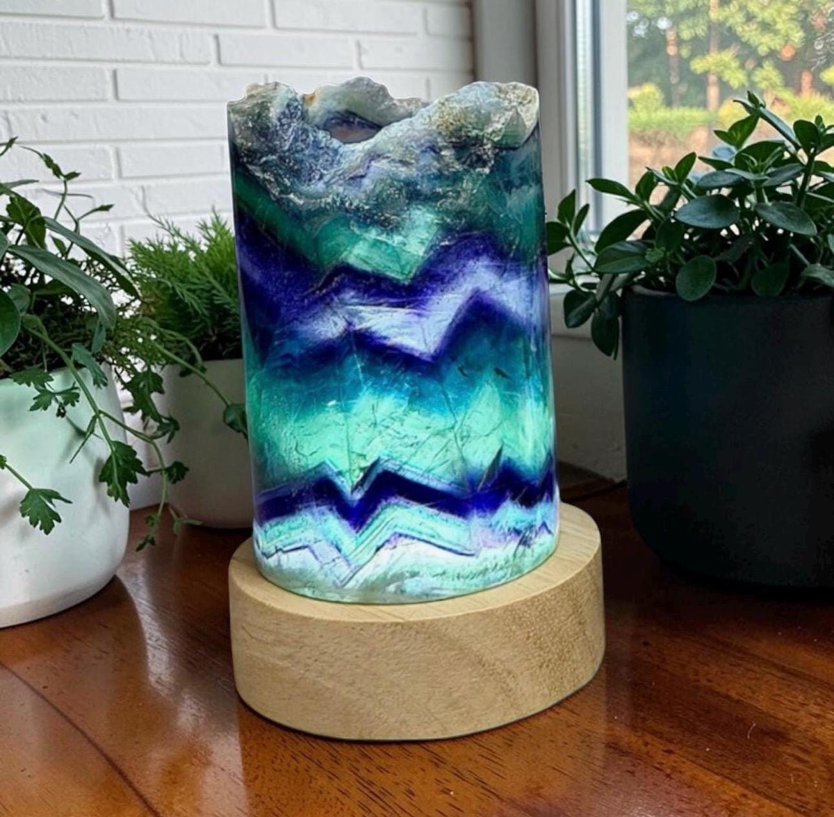 Rainbow Fluorite Crystal Lamp. LED Natural Fluorite Home Decor. Meditation Space. 7.5-15cm Approx. Illuminated Rainbow Fluorite.