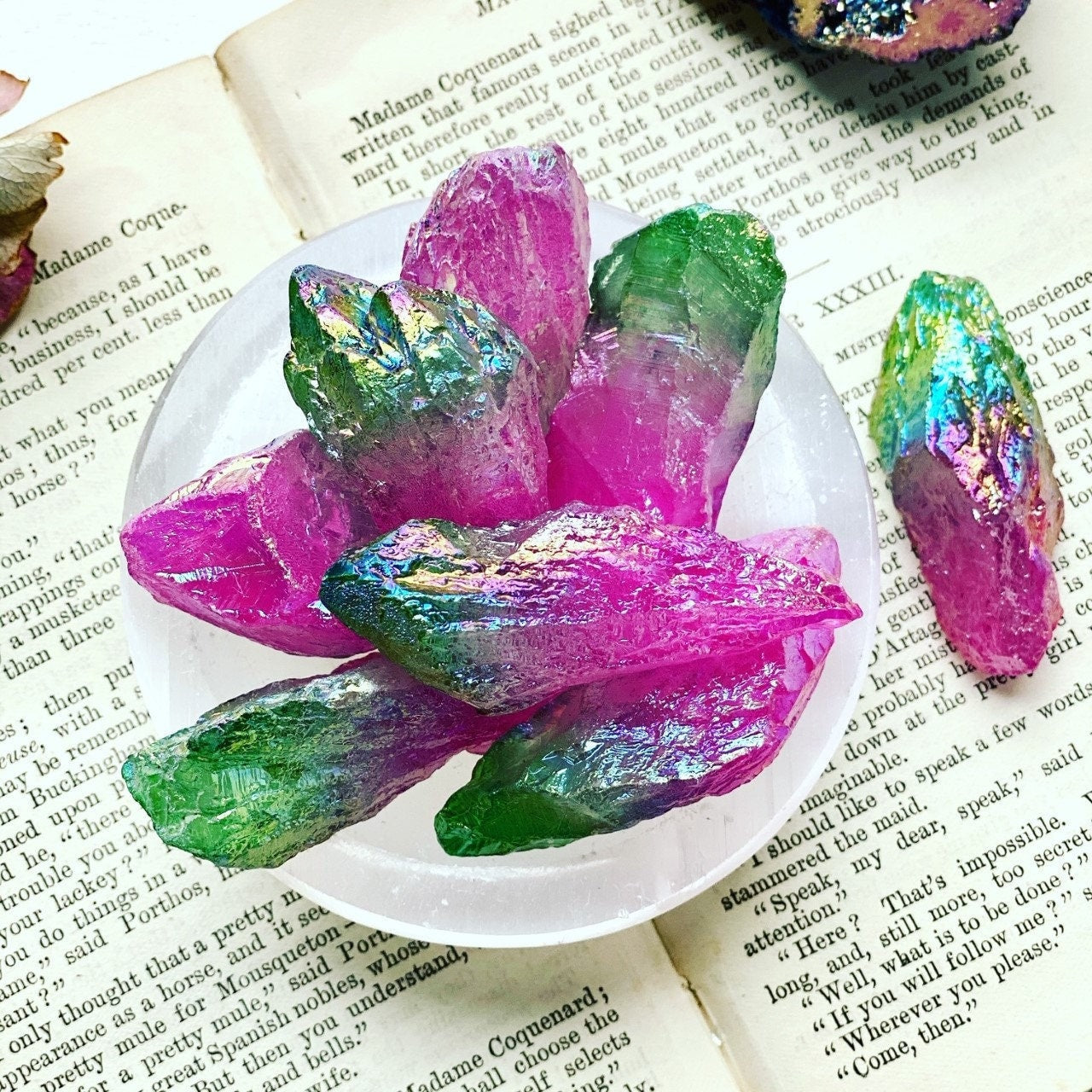 Iridescent Aura Quartz Crystal Point: Unicorn Energy, Rainbow Shimmer
