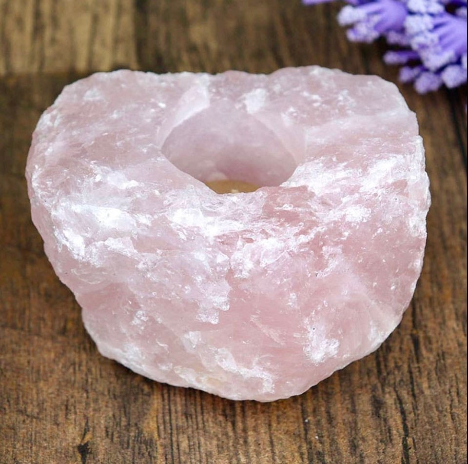 Rose Quartz Crystal Candle Holder: 'Stone of Love' Tealight Holder