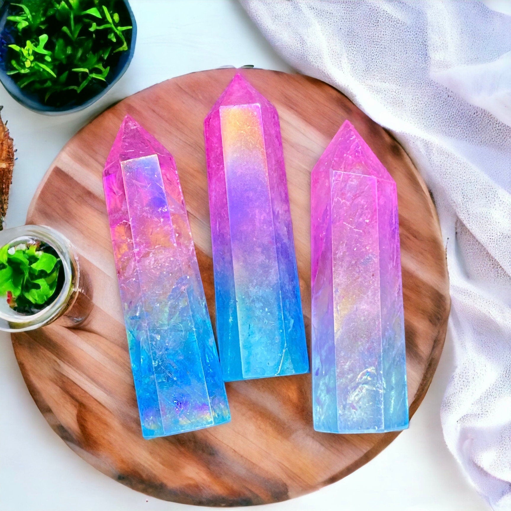 Aura Quartz Crystal Tower: Pink & Blue Ombre Obelisk, Healing Stone