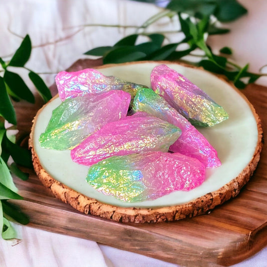 Pink & Green Iridescent Aura Unicorn Quartz Crystal Point - Radiant Aura Crystals, Pretty Rocks with Pink Aura Energy