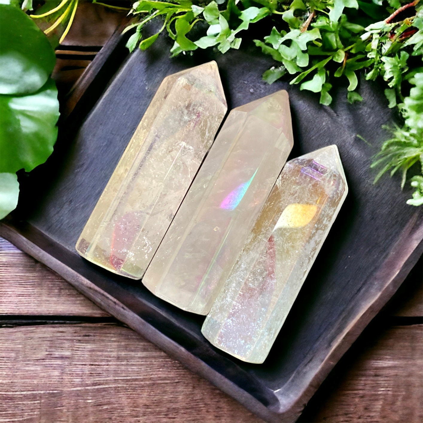 Angel Aura Quartz Crystal Tower: Rainbow Opal Aura Obelisk