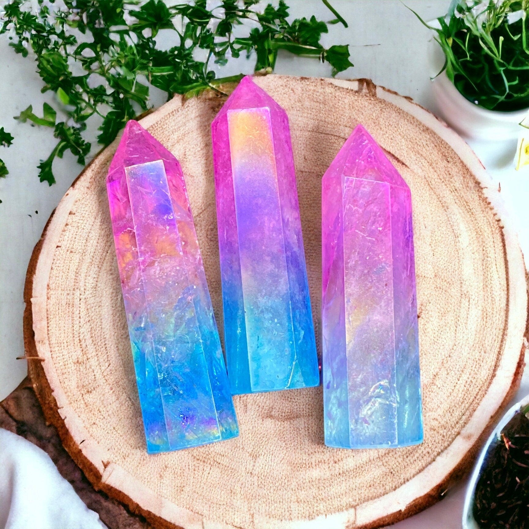 Aura Quartz Crystal Tower: Pink & Blue Ombre Obelisk, Healing Stone