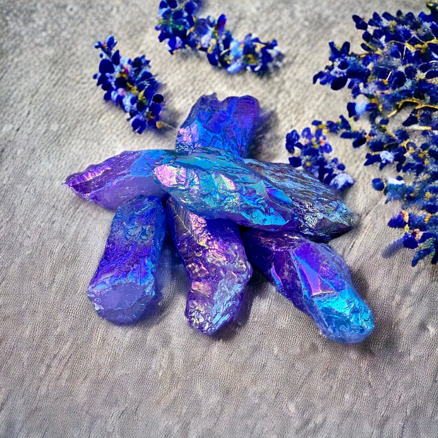Purple Iridescent Aura Quartz Crystal Point: Purple Unicorn Healing Stone