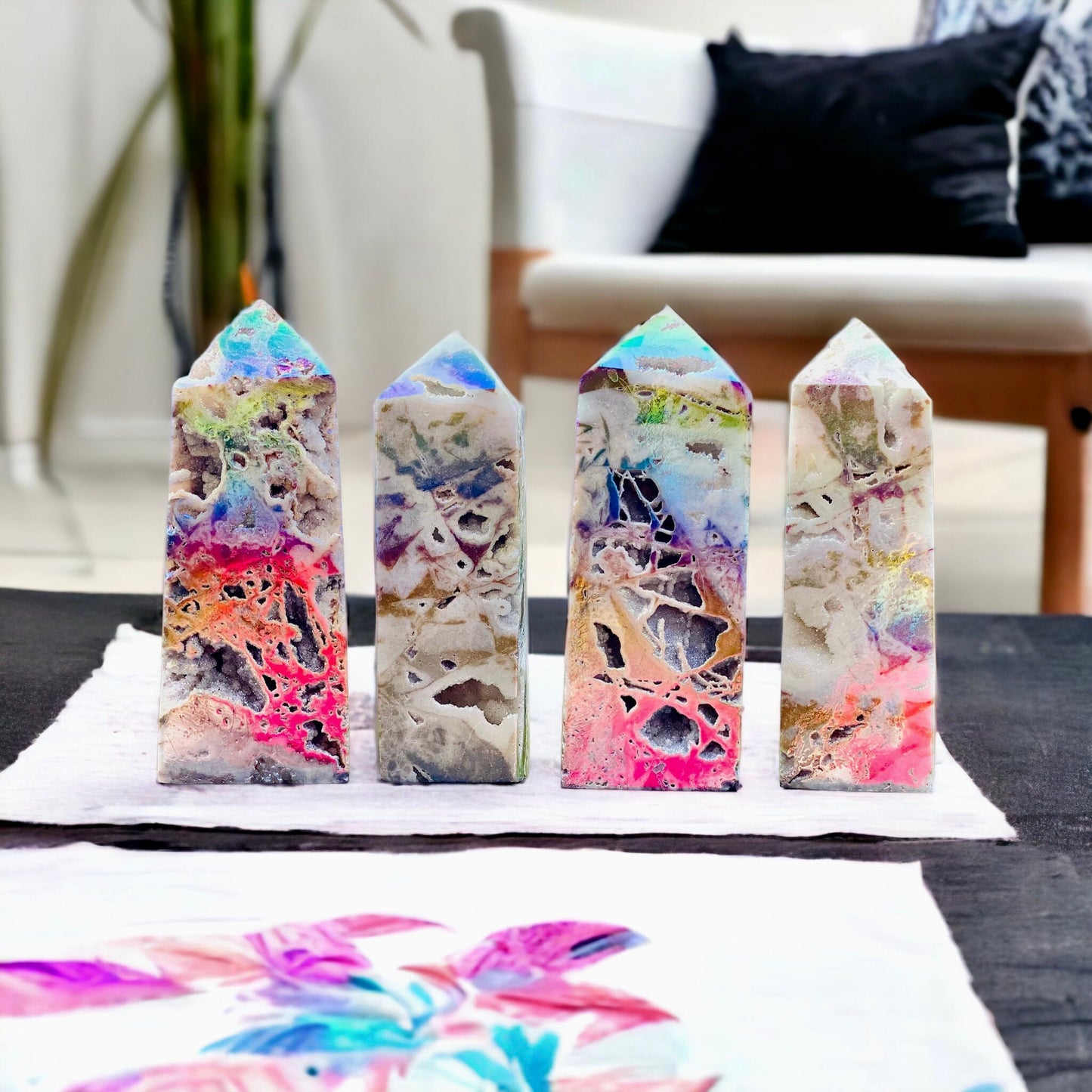 Aura Coated Sphalerite Druze Tower: Crystal Decor