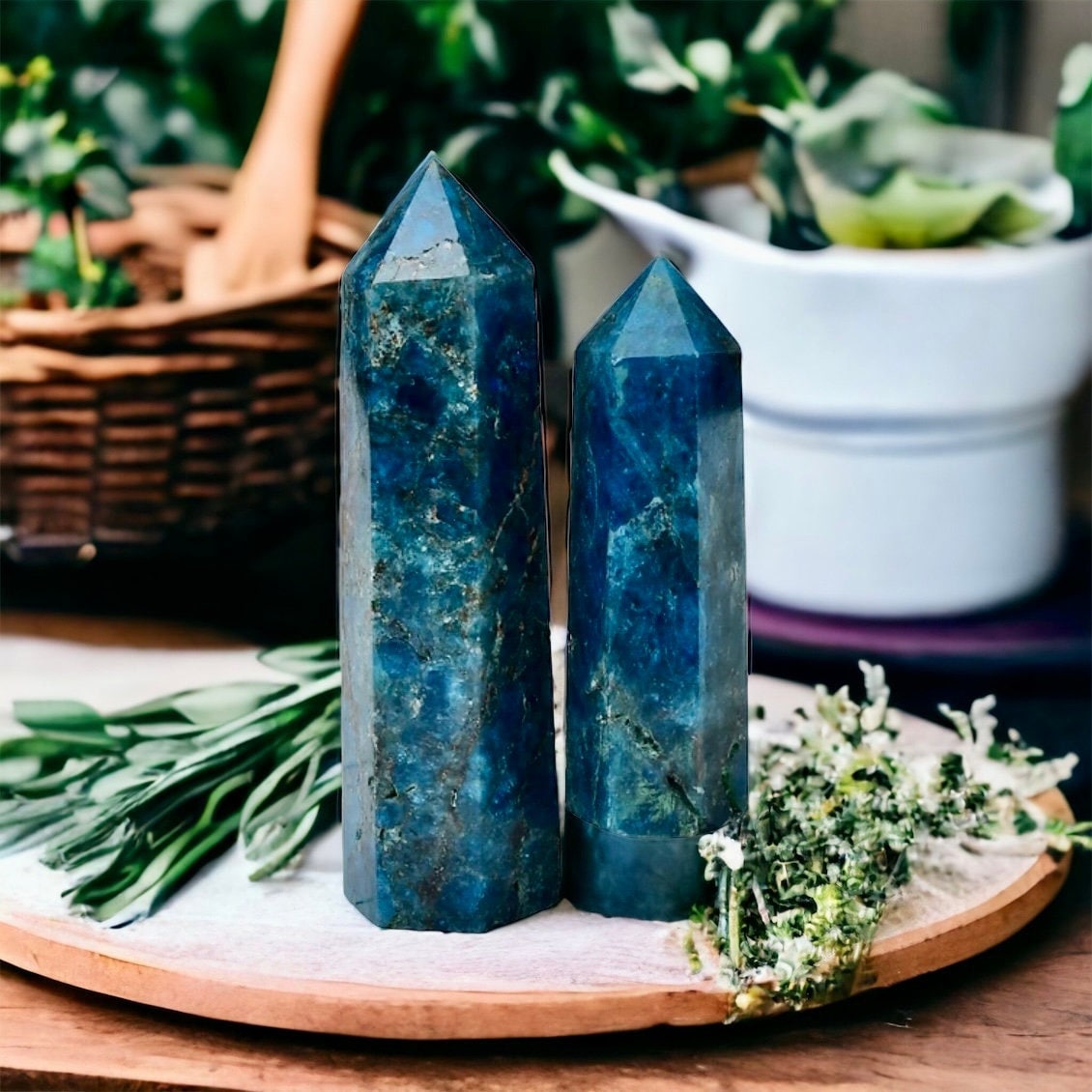 Blue Apatite Crystal Standing Tower - Beautiful Gemstone Obelisk, Vibrant Apatite Crystal