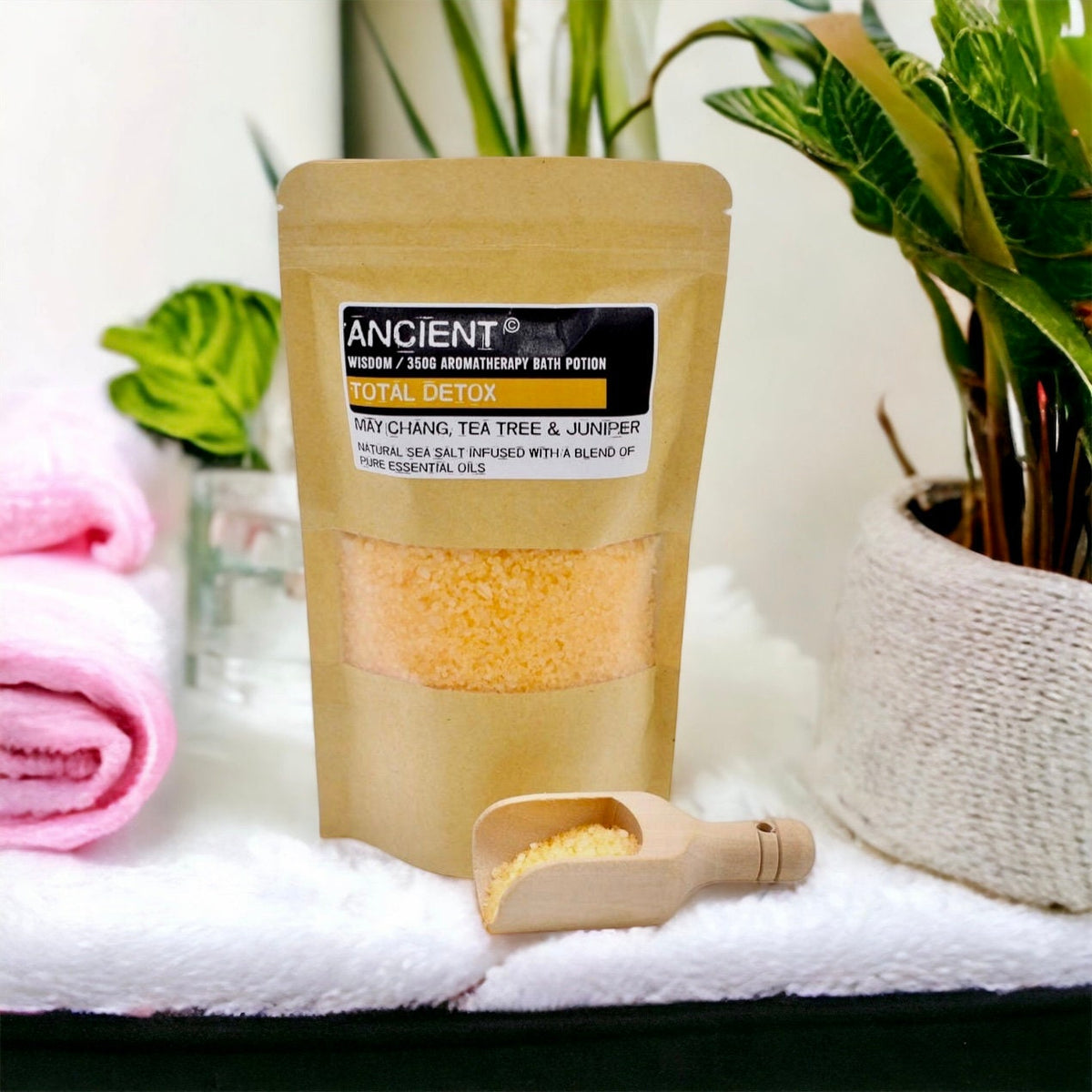 Total Detox Aromatherapy Bath Salts | May Chang Tea Tree & Juniper | 350g Natural Sea Salt Bath Soak | Essential Oil Spa Gift