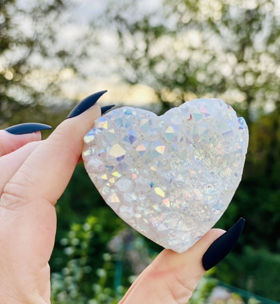 Angel Aura White Quartz Crystal Heart Cluster: Ethereal Healing Stone