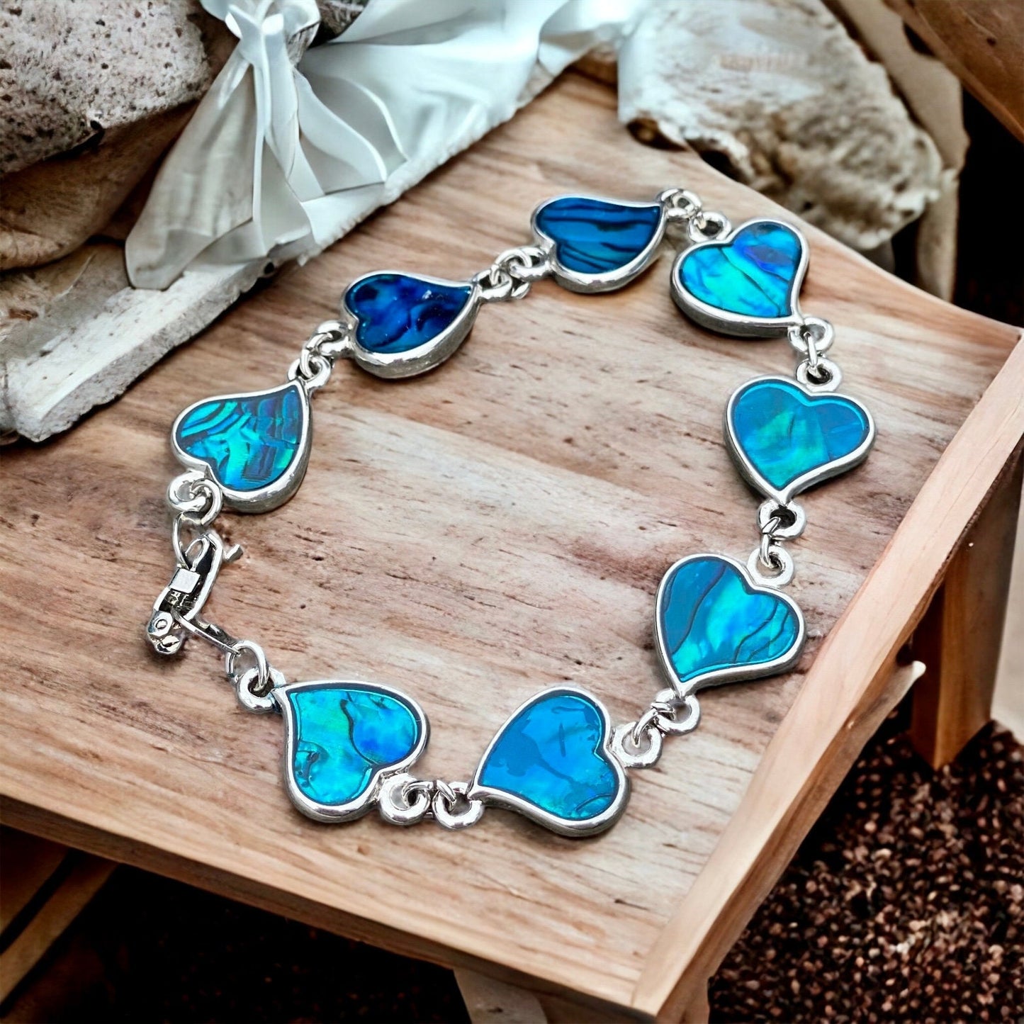 Abalone Ocean Blue Heart Bracelet - Blue Abalone Heart Charm Bracelet