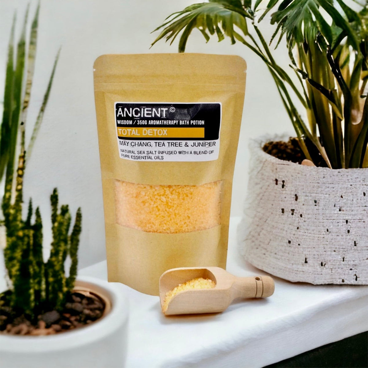 Total Detox Aromatherapy Bath Salts | May Chang Tea Tree & Juniper | 350g Natural Sea Salt Bath Soak | Essential Oil Spa Gift