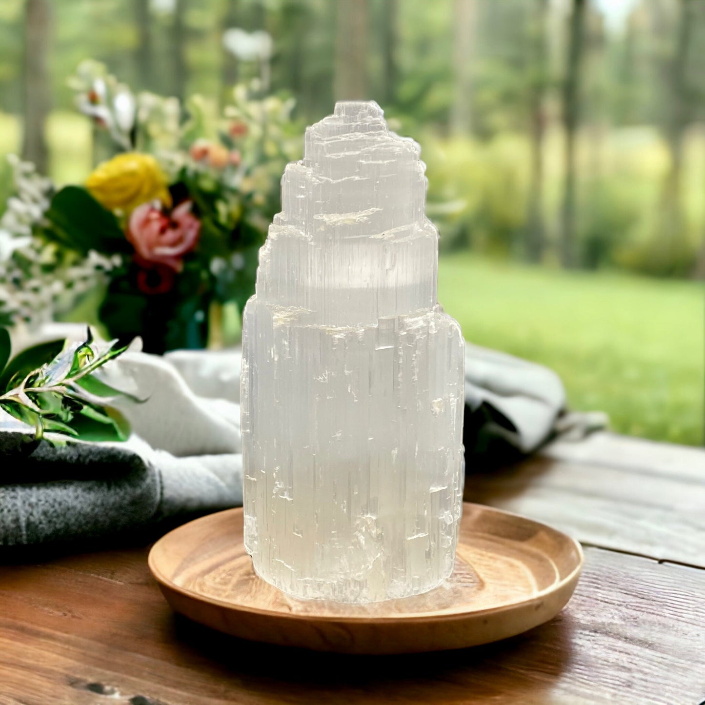 Selenite Mountain Lamp: Hand Carved Crystal Night Light with LED